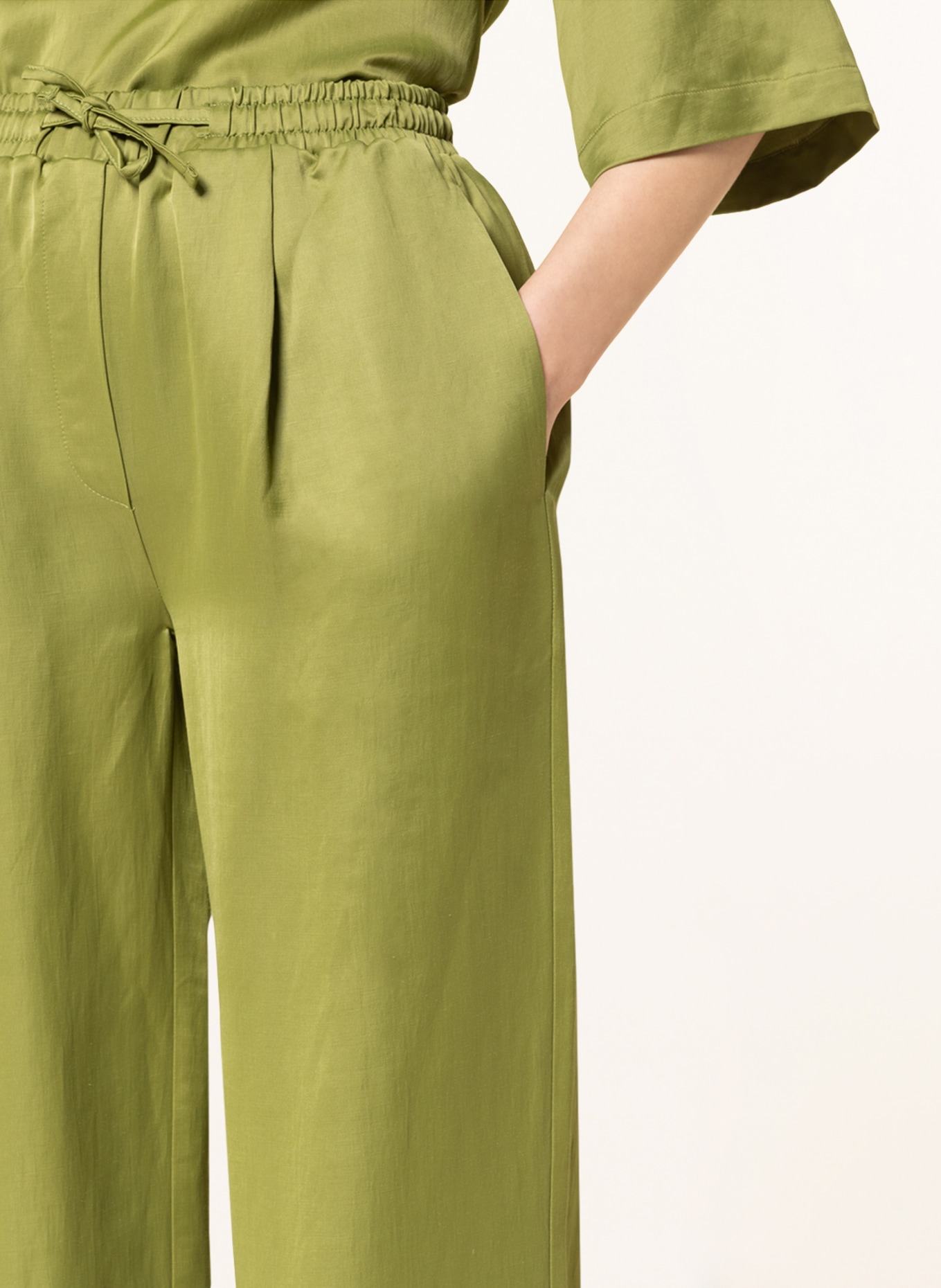 ayen Wide leg trousers with linen, Color: GREEN (Image 5)