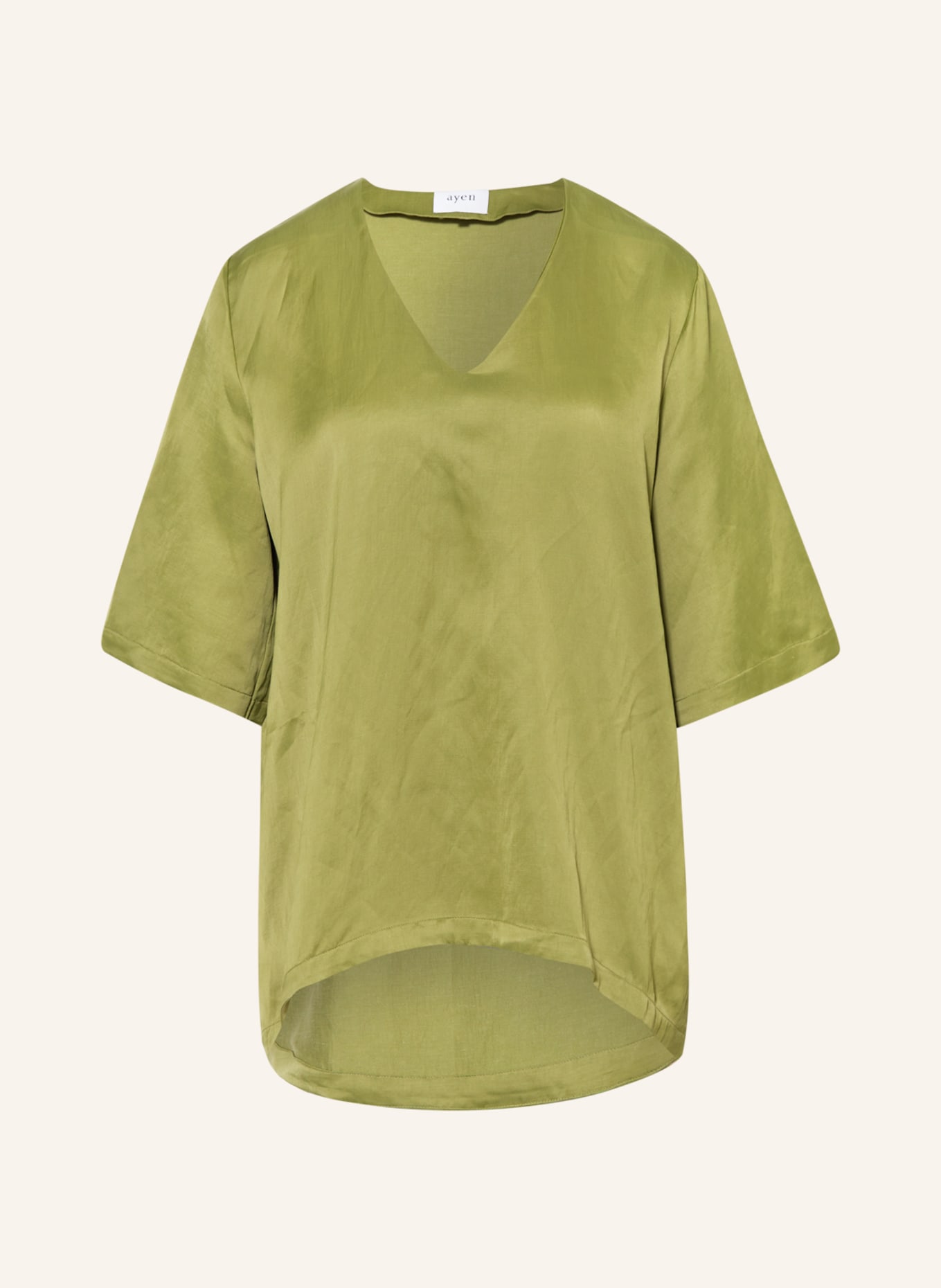 ayen Blouse-style shirt with linen and 3/4 sleeves, Color: GREEN (Image 1)