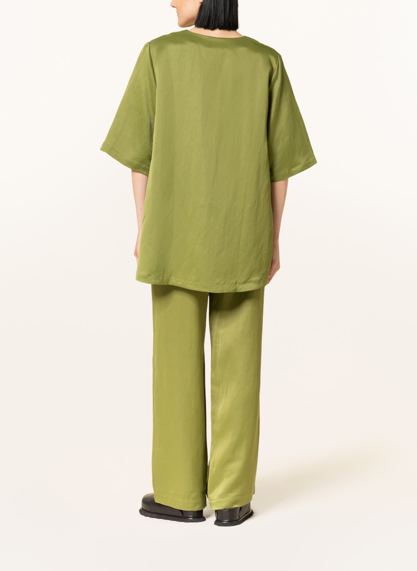 ayen Blouse-style shirt with linen and 3/4 sleeves, Color: GREEN (Image 3)