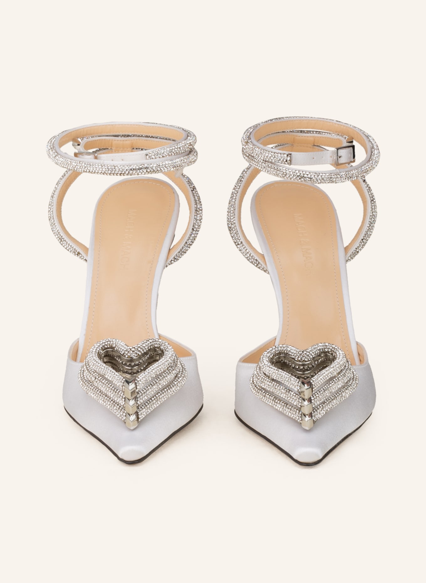MACH & MACH Slingback pumps TRIPLE HEART with decorative gems, Color: WHITE (Image 3)