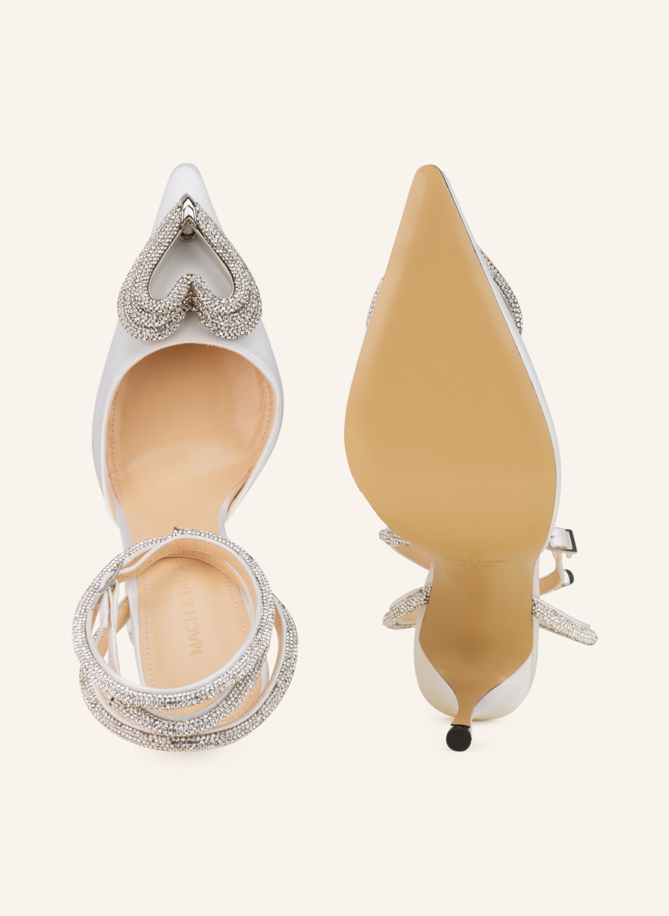 MACH & MACH Slingback pumps TRIPLE HEART with decorative gems, Color: WHITE (Image 5)