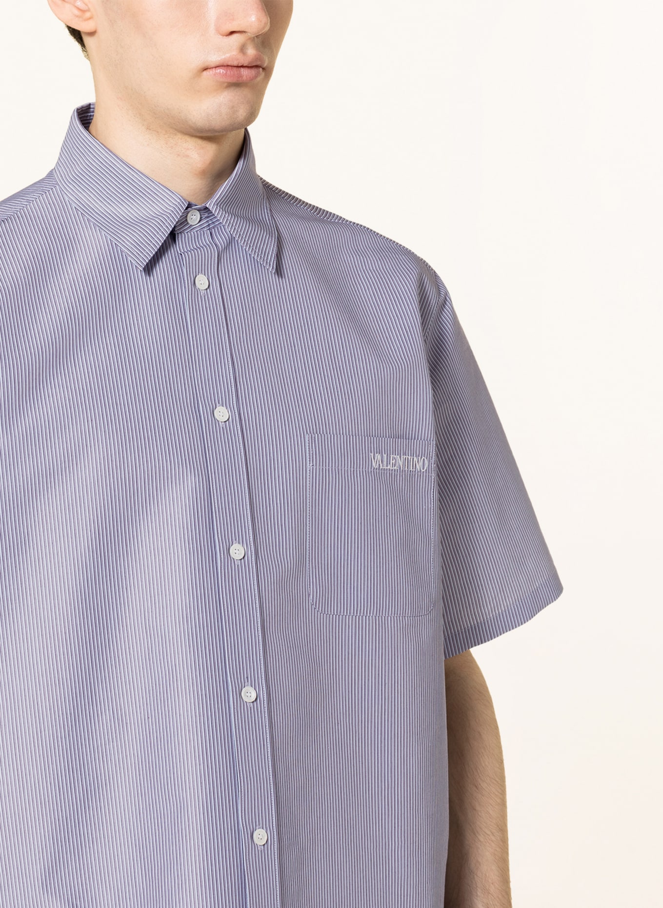VALENTINO Short sleeve shirt comfort fit, Color: LIGHT BLUE/ BROWN (Image 4)