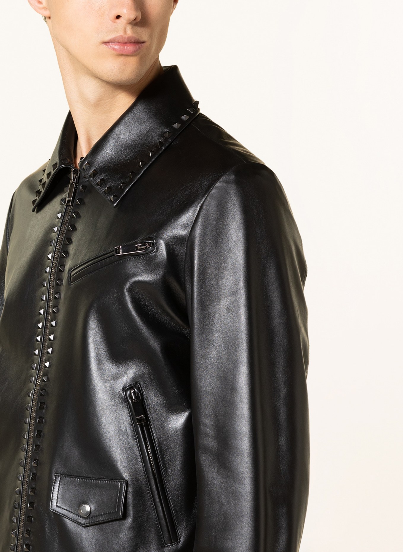 VALENTINO Leather jacket ROCKSTUD, Color: BLACK (Image 4)