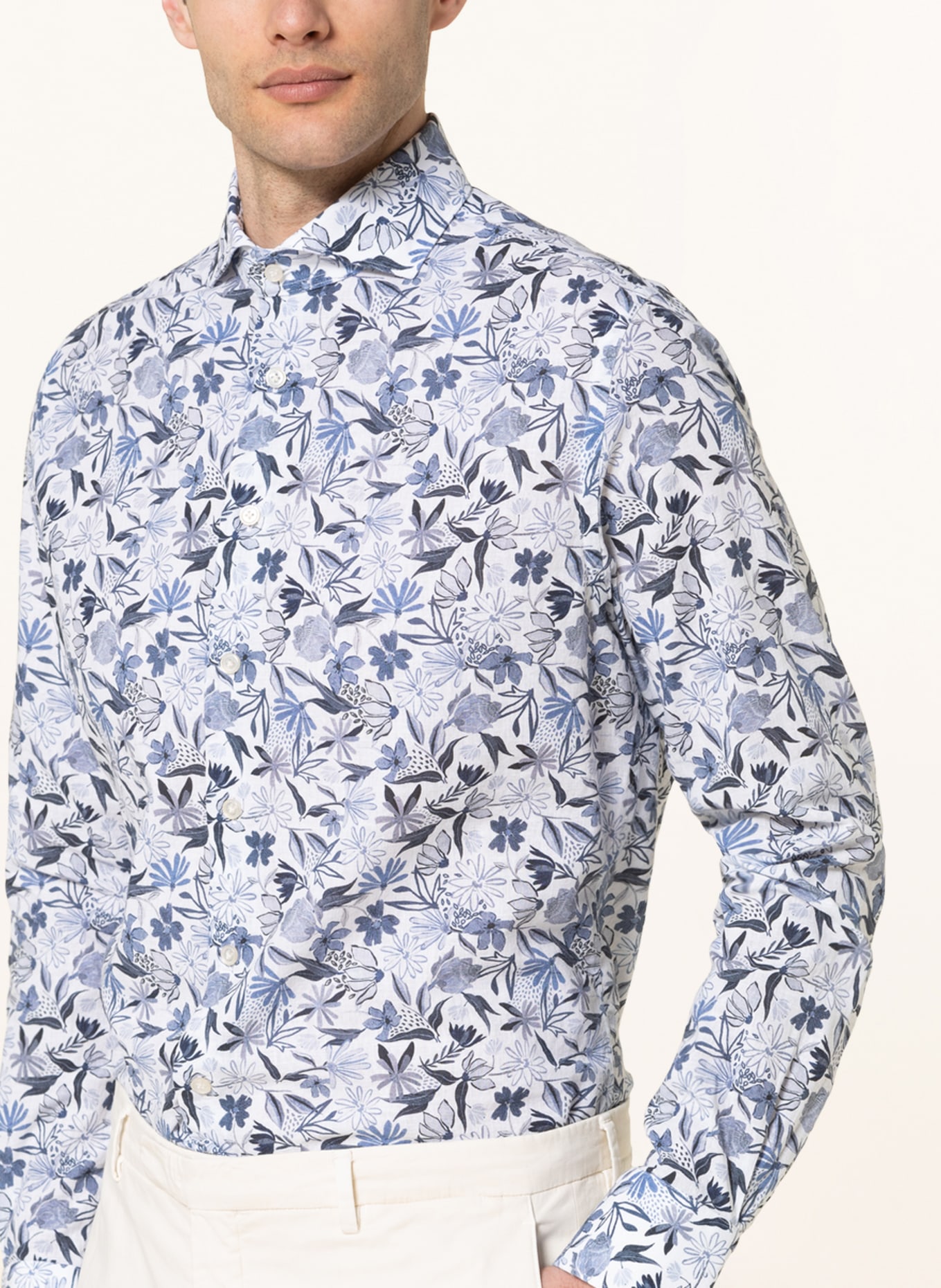 PROFUOMO Hemd Regular Fit mit Leinen, Farbe: DUNKELBLAU/ WEISS (Bild 4)