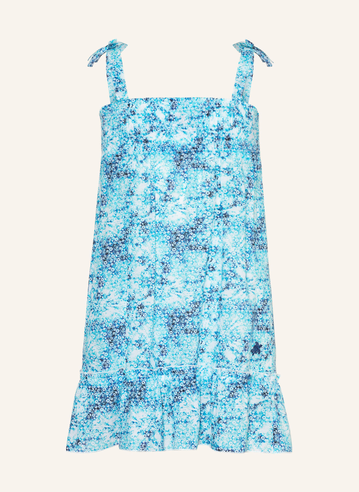 VILEBREQUIN Sukienka plażowa FLOWERS TIE & DIE GLOSS, Kolor: BIAŁY/ TURKUSOWY/ NIEBIESKI (Obrazek 1)