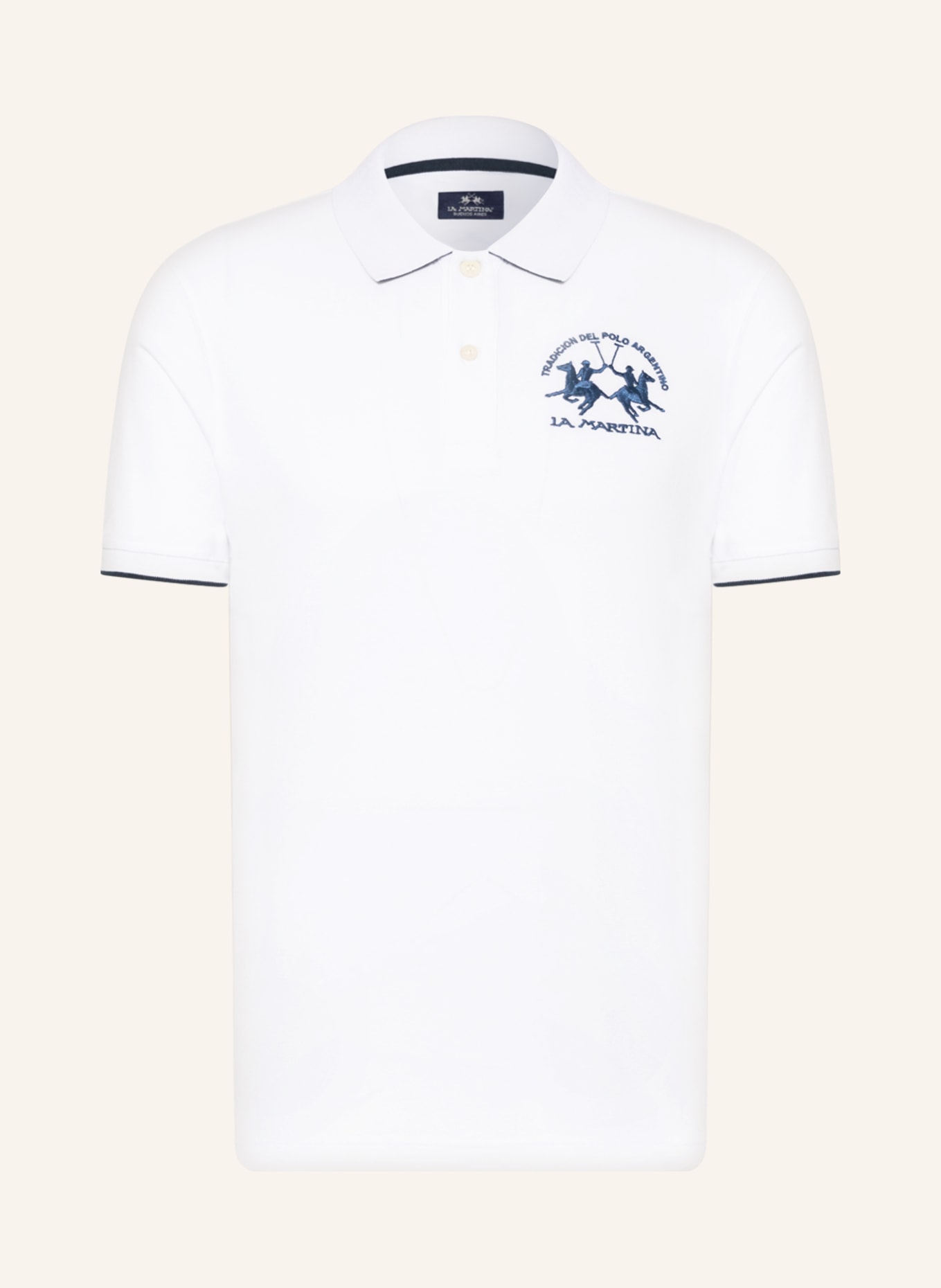 LA MARTINA Piqué polo shirt, Color: WHITE/ BLUE (Image 1)