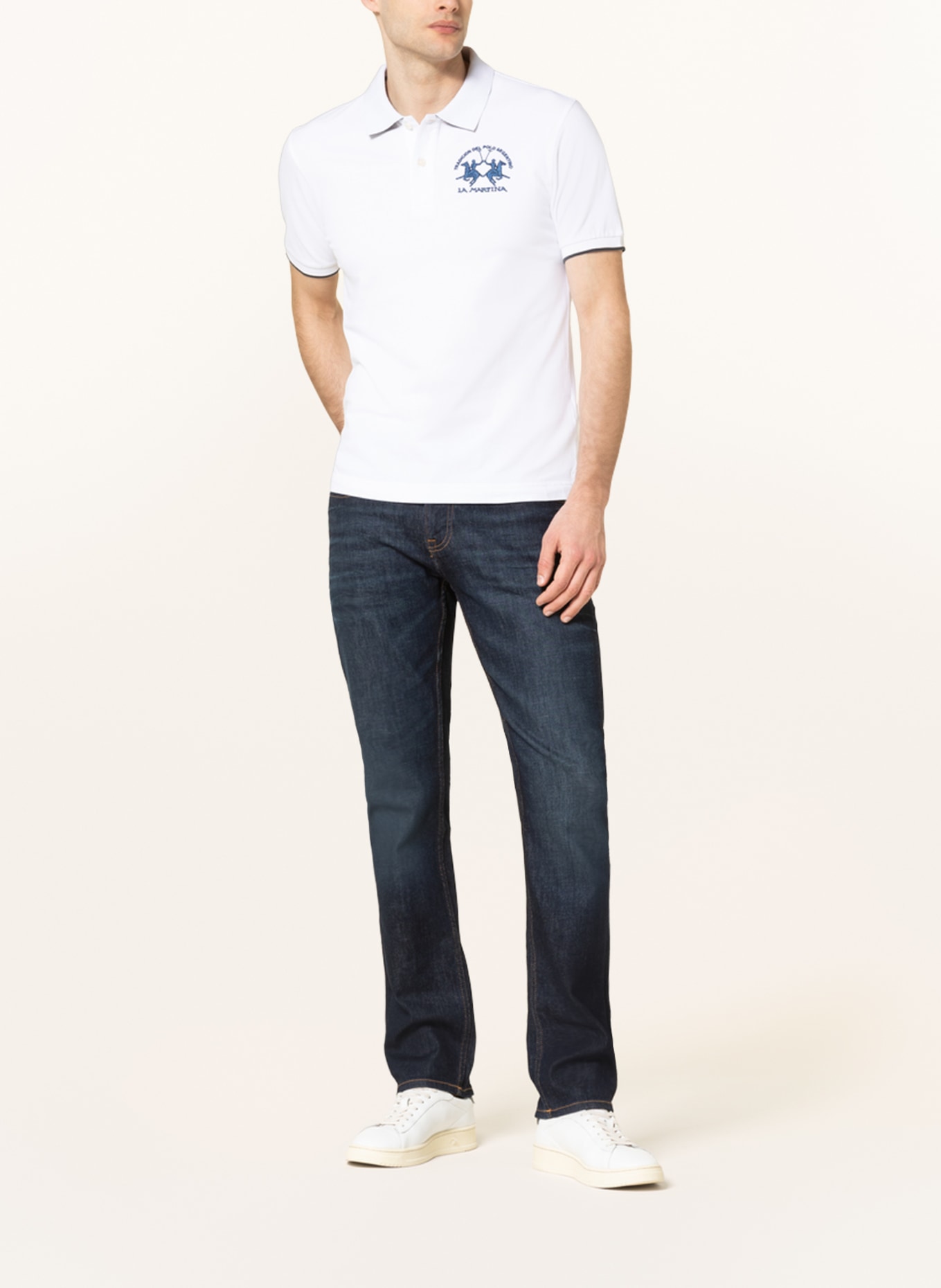 LA MARTINA Piqué polo shirt, Color: WHITE/ BLUE (Image 2)