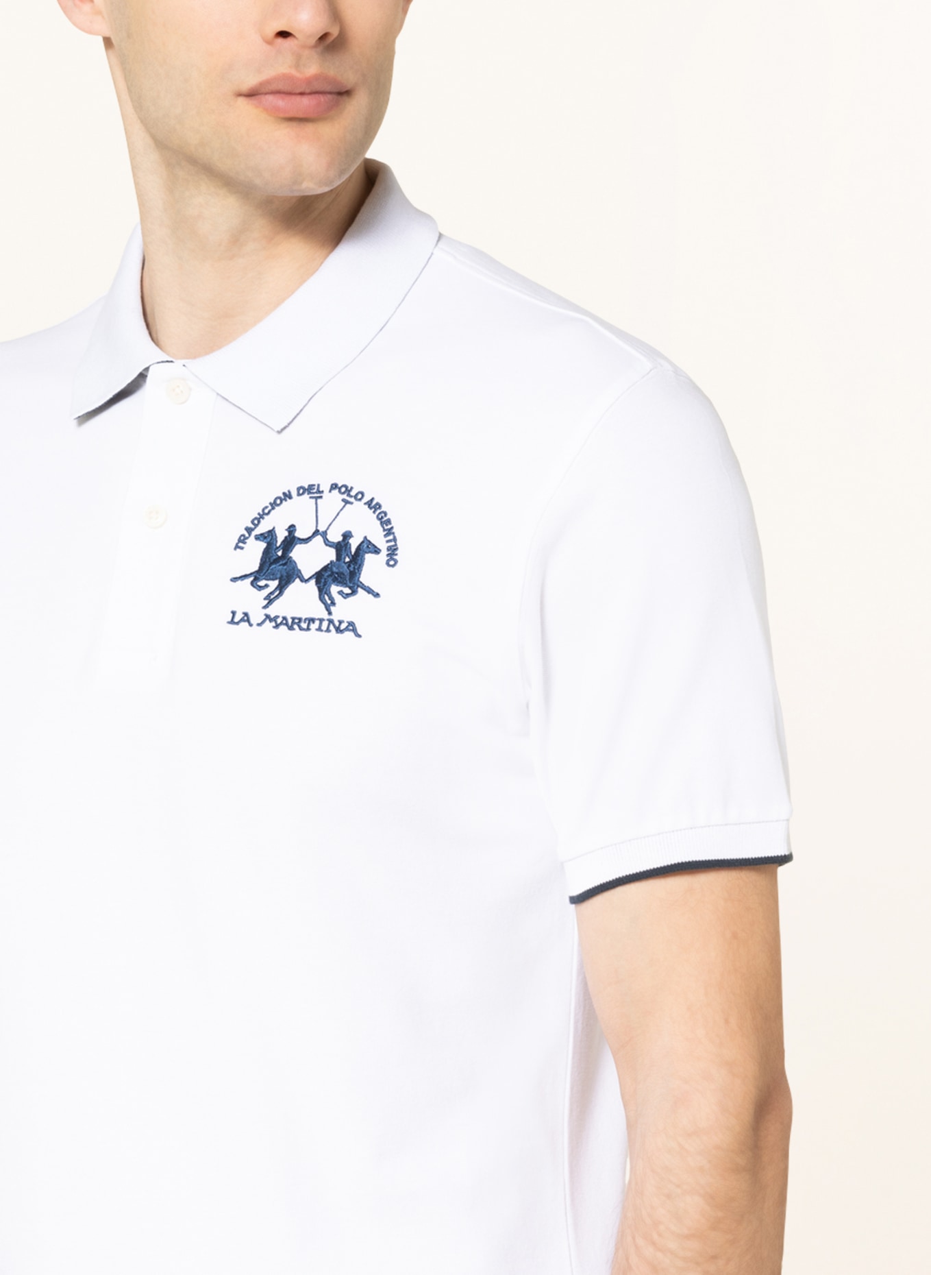 LA MARTINA Piqué polo shirt, Color: WHITE/ BLUE (Image 4)