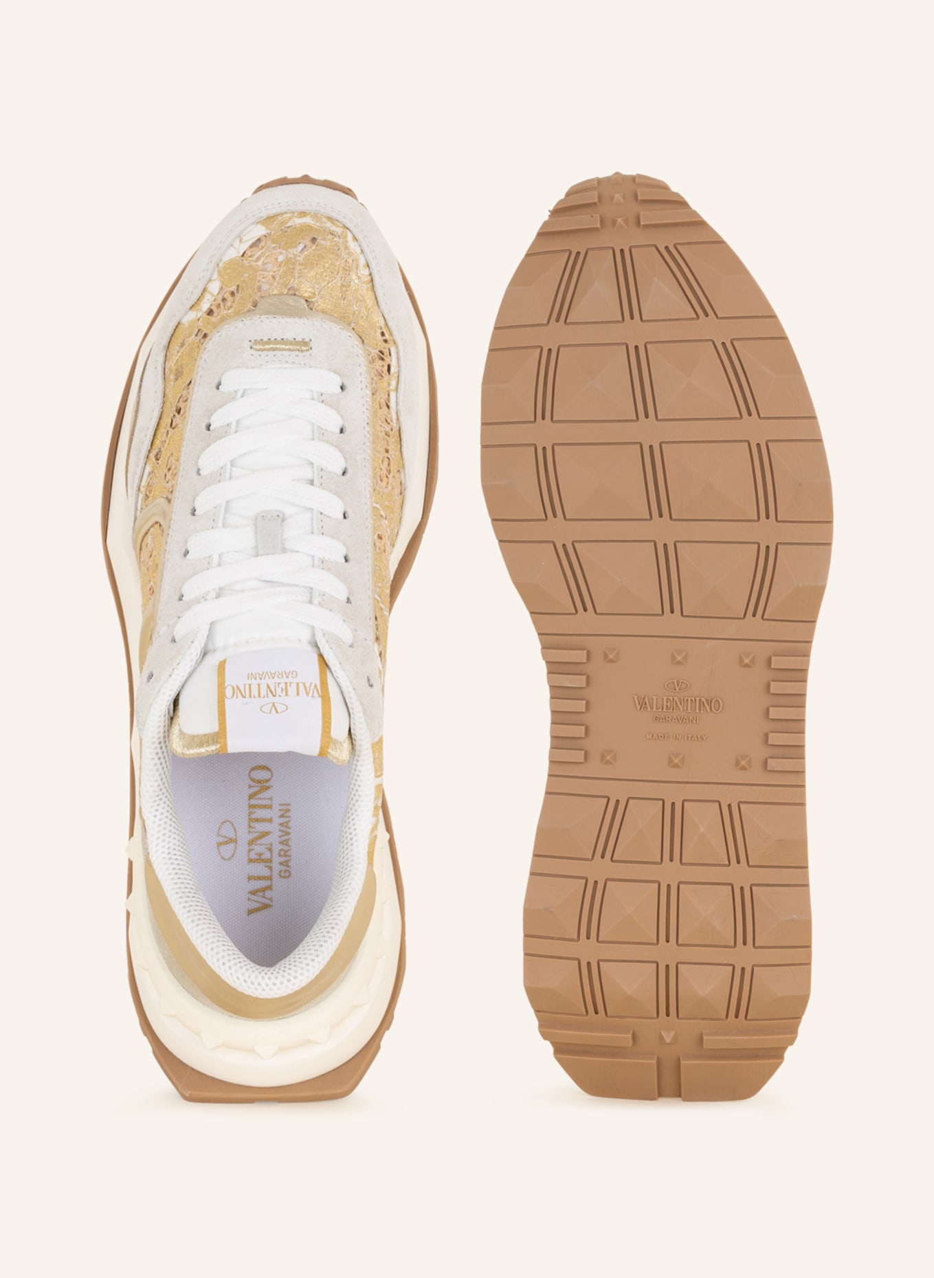 VALENTINO GARAVANI Sneaker LACERUNNER mit Spitze, Farbe: BEIGE/ GOLD (Bild 5)