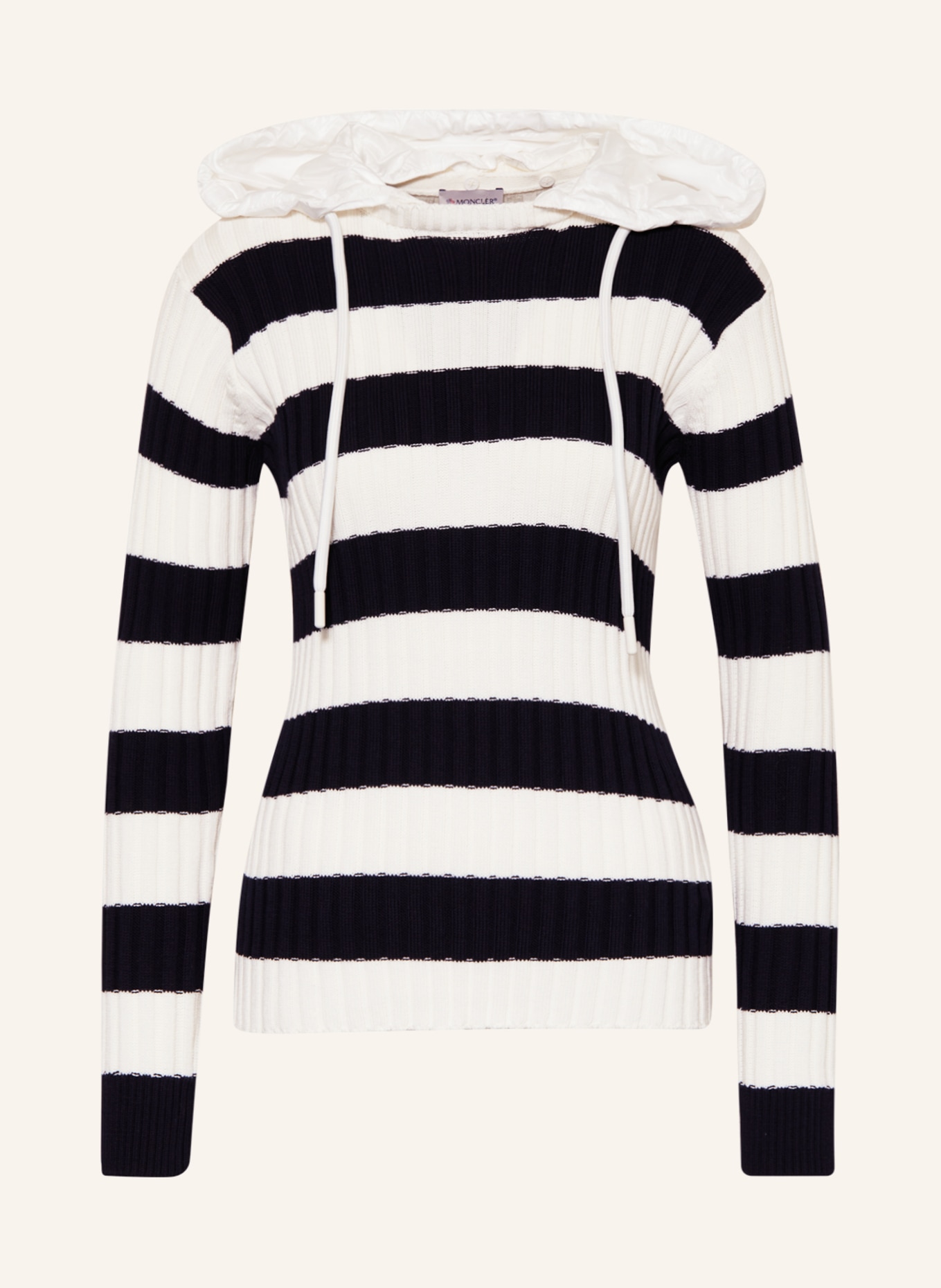 MONCLER Pullover mit abnehmbarer Kapuze, Farbe: WEISS/ SCHWARZ (Bild 1)