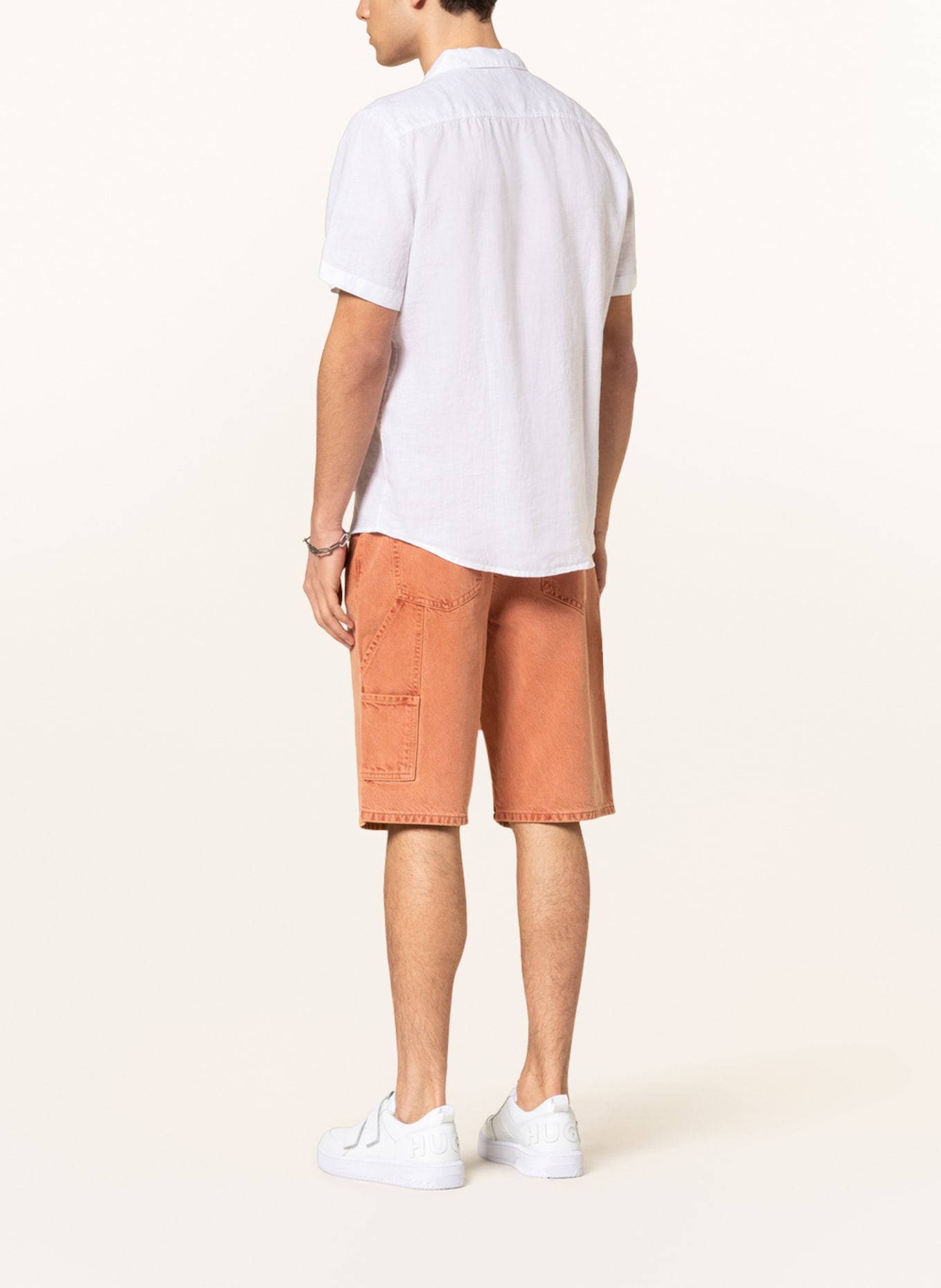 HUGO Resort shirt ELLINO straight fit in linen, Color: WHITE (Image 3)