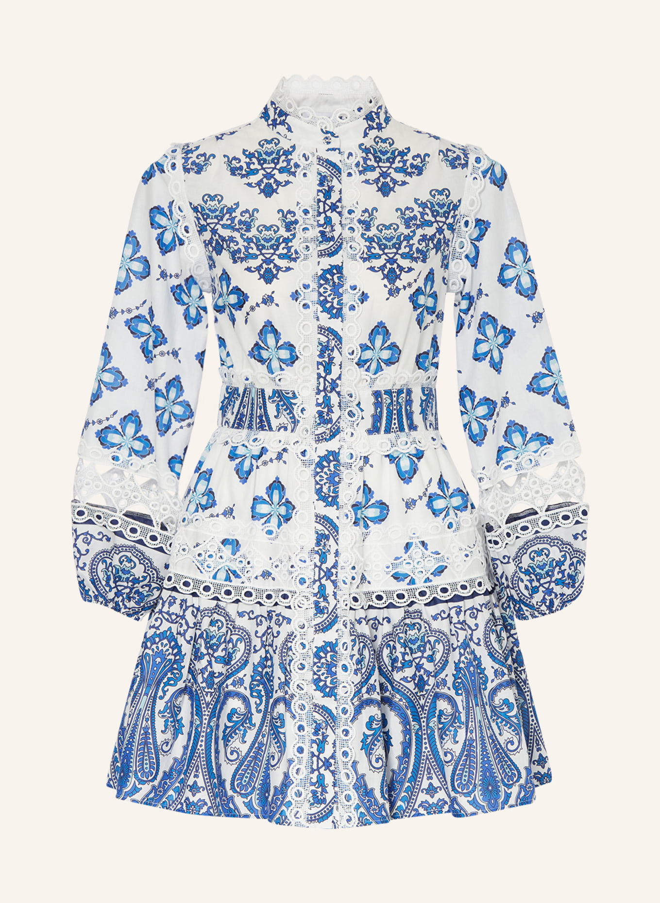MRS & HUGS Shirt dress with lace, Color: WHITE/ BLUE(Image null)