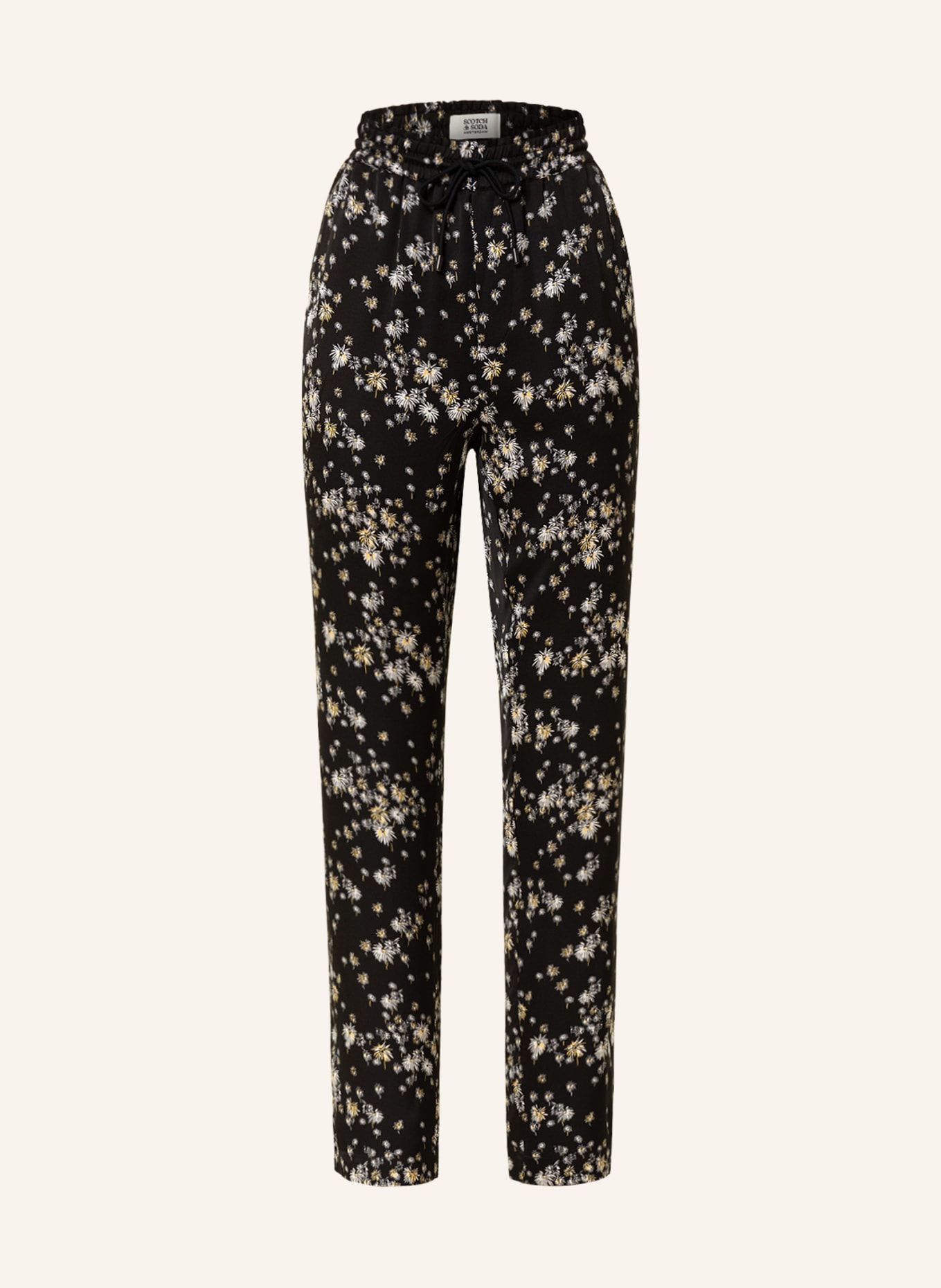 SCOTCH & SODA Trousers NINA in jogger style, Color: BLACK/ WHITE/ LIGHT YELLOW (Image 1)