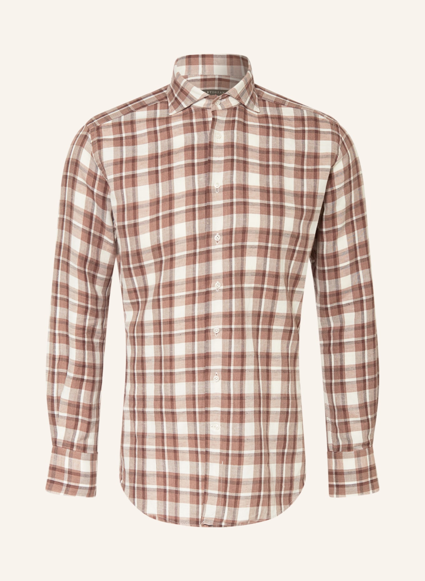 ARTIGIANO Linen shirt classic fit, Color: WHITE/ BROWN (Image 1)