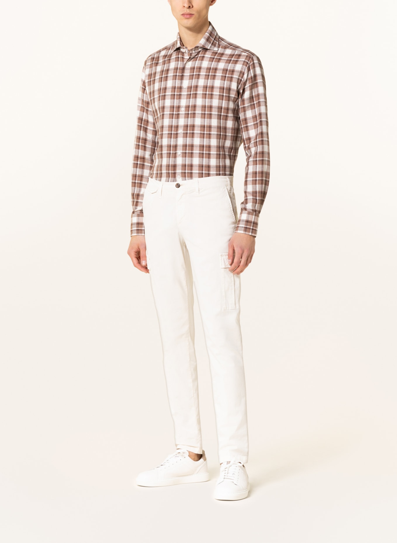 ARTIGIANO Linen shirt classic fit, Color: WHITE/ BROWN (Image 2)