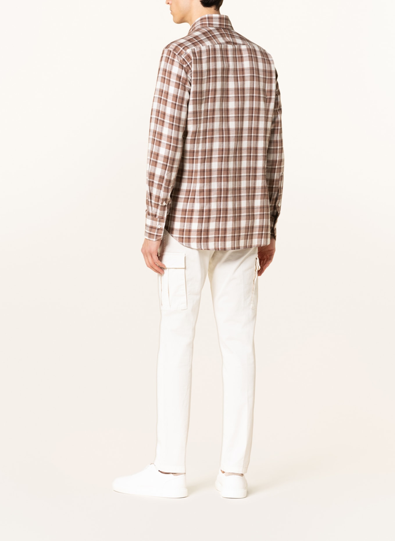 ARTIGIANO Linen shirt classic fit, Color: WHITE/ BROWN (Image 3)