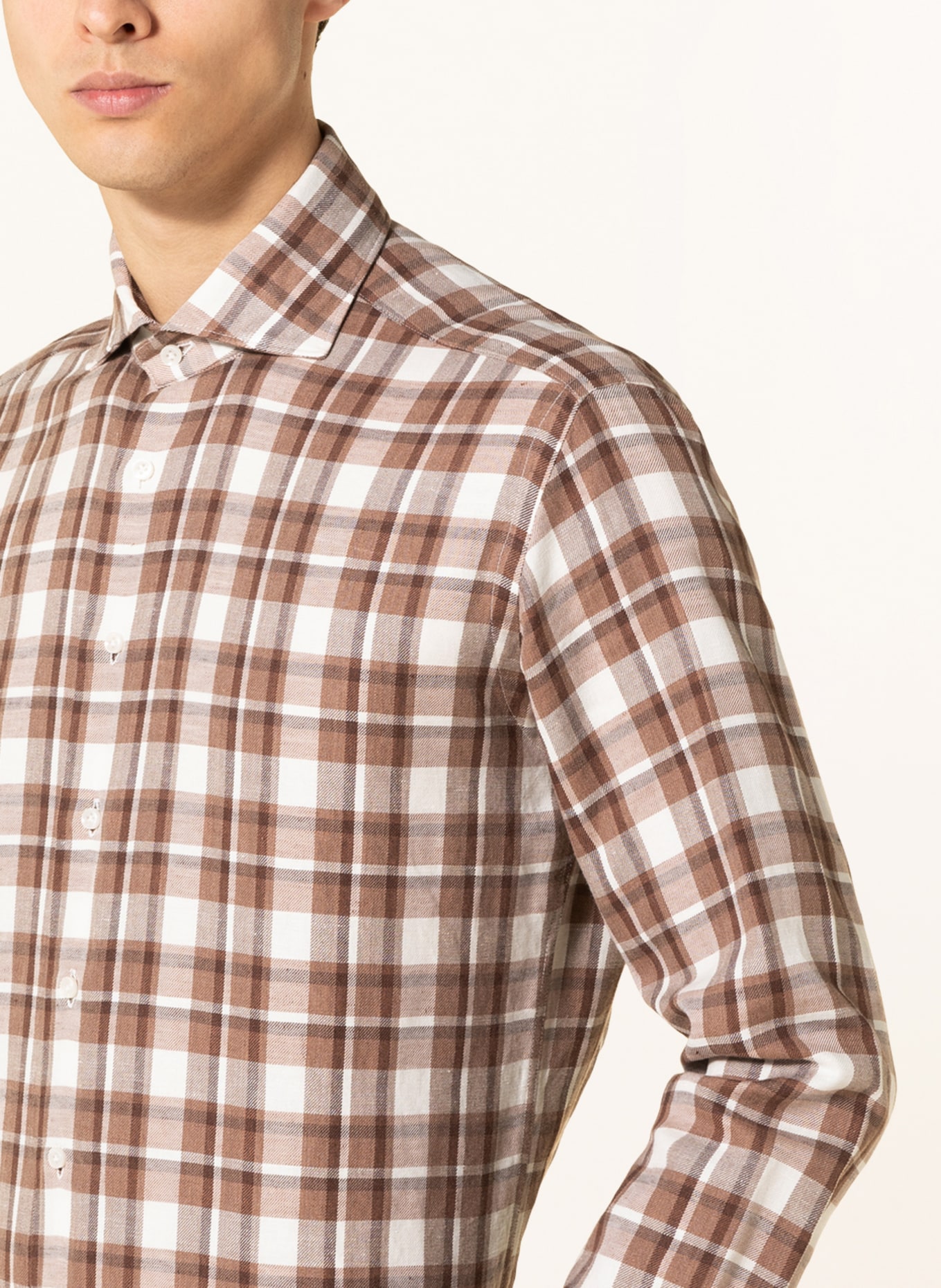 ARTIGIANO Linen shirt classic fit, Color: WHITE/ BROWN (Image 4)
