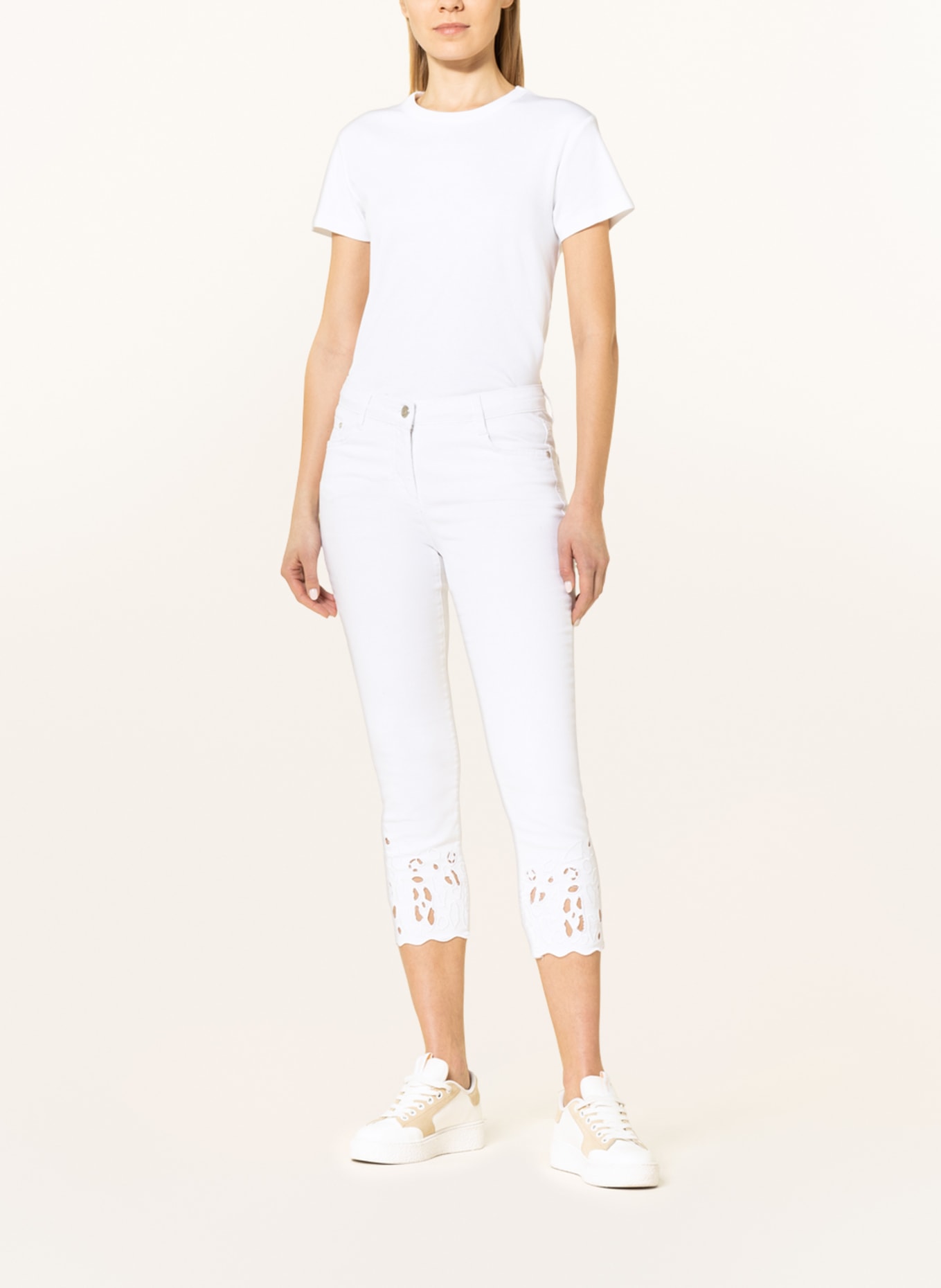 SPORTALM 7/8 jeans with embroidery, Color: 01 OPTICAL WHITE (Image 2)