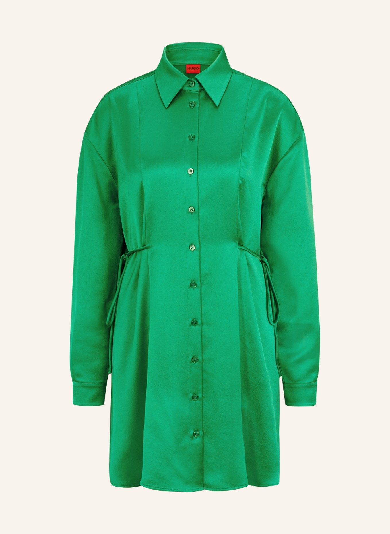 HUGO Shirt dress KELESTE made of satin, Color: GREEN (Image 1)