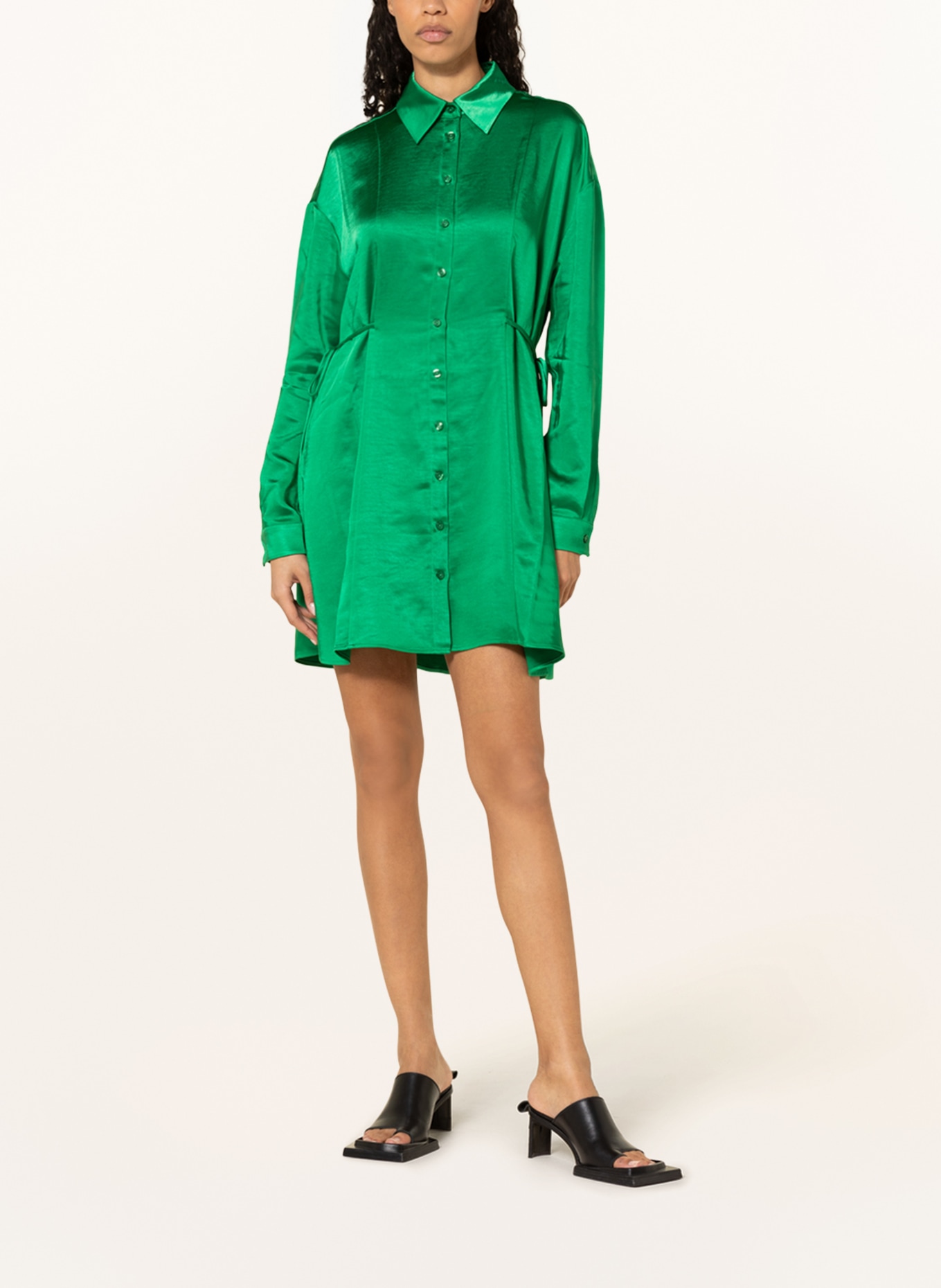 HUGO Shirt dress KELESTE made of satin, Color: GREEN (Image 2)