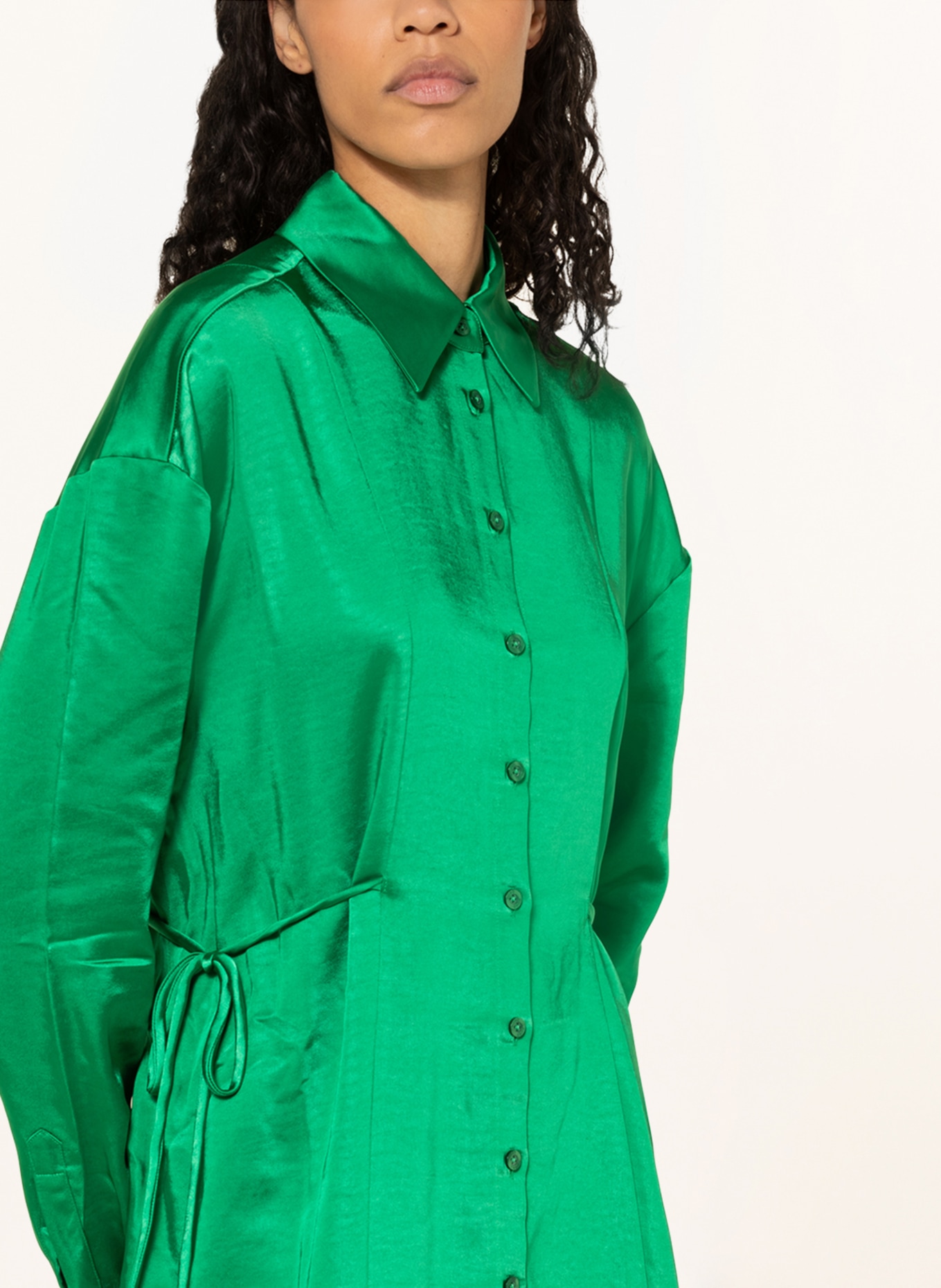 HUGO Shirt dress KELESTE made of satin, Color: GREEN (Image 4)