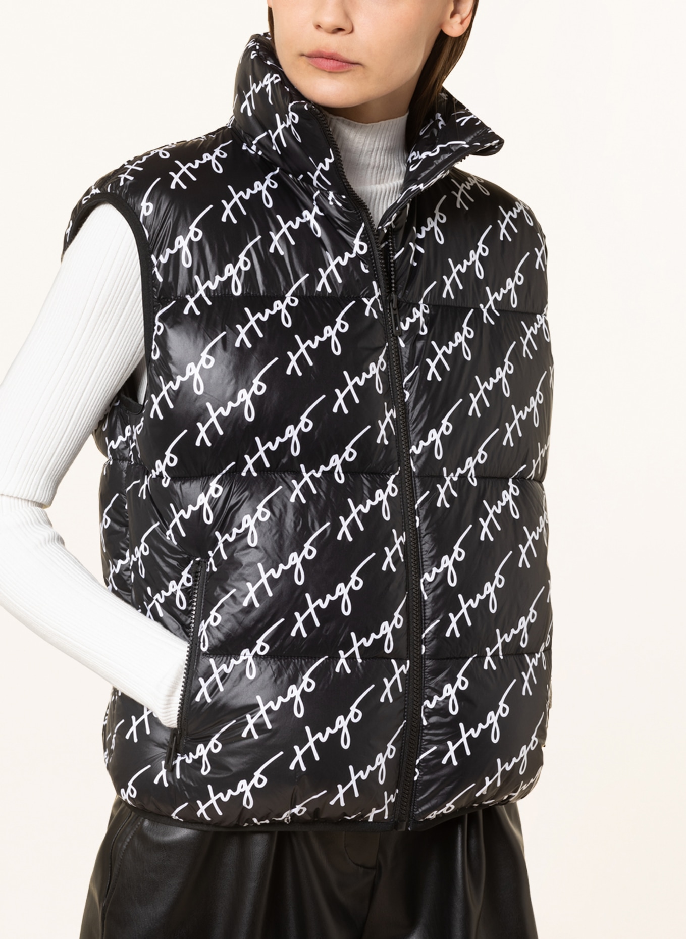 HUGO Quilted vest FAROLE, Color: BLACK/ WHITE (Image 4)