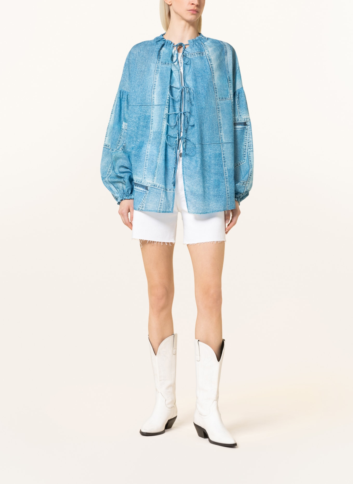HUGO Bluzka oversized EMMALINE w stylu jeansowym, Kolor: NIEBIESKI (Obrazek 2)