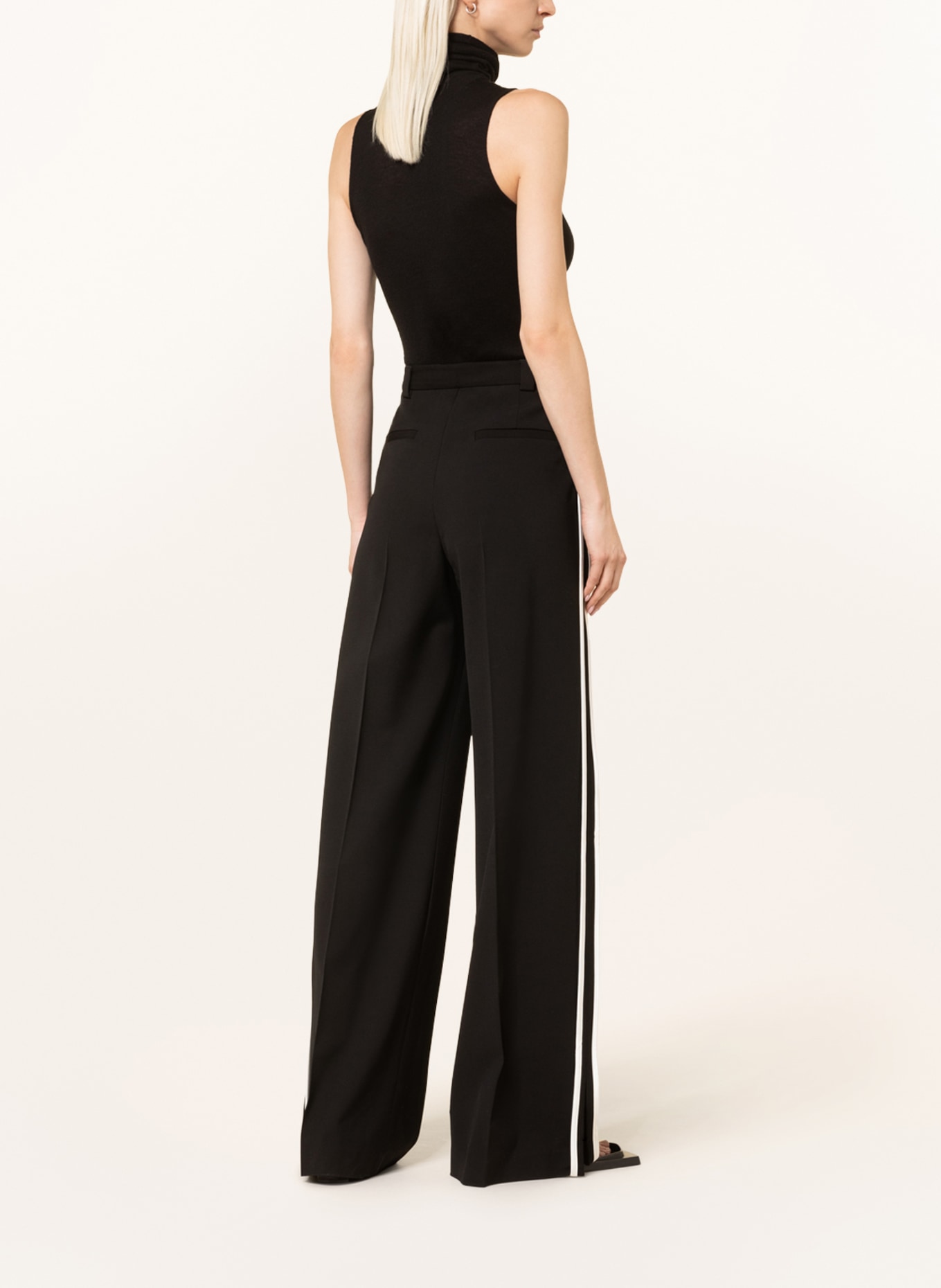 RED VALENTINO Wide leg trousers with tuxedo stripes, Color: BLACK/ WHITE (Image 3)