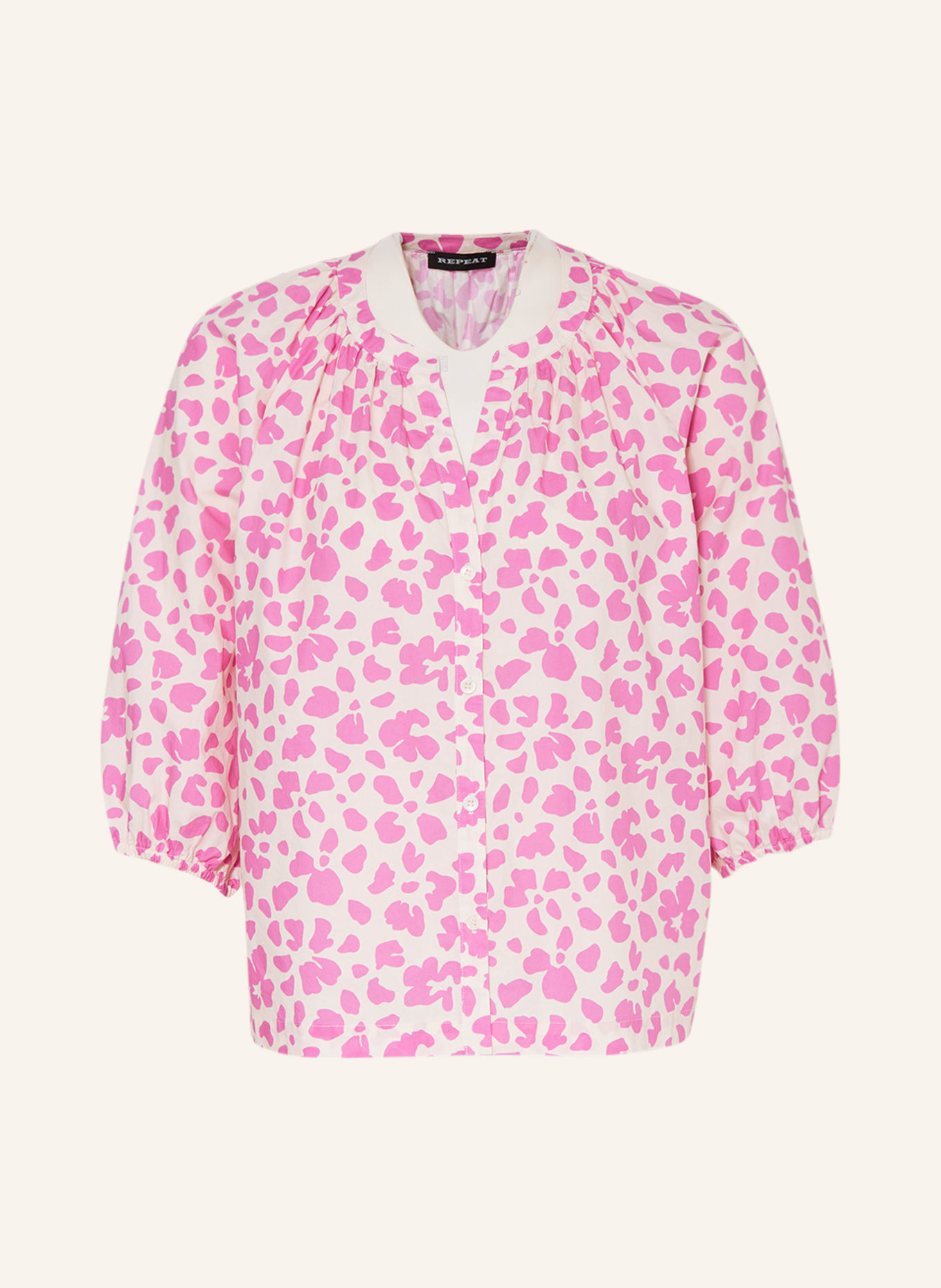 REPEAT Blouse with 3/4 sleeves, Color: ECRU/ PINK (Image 1)