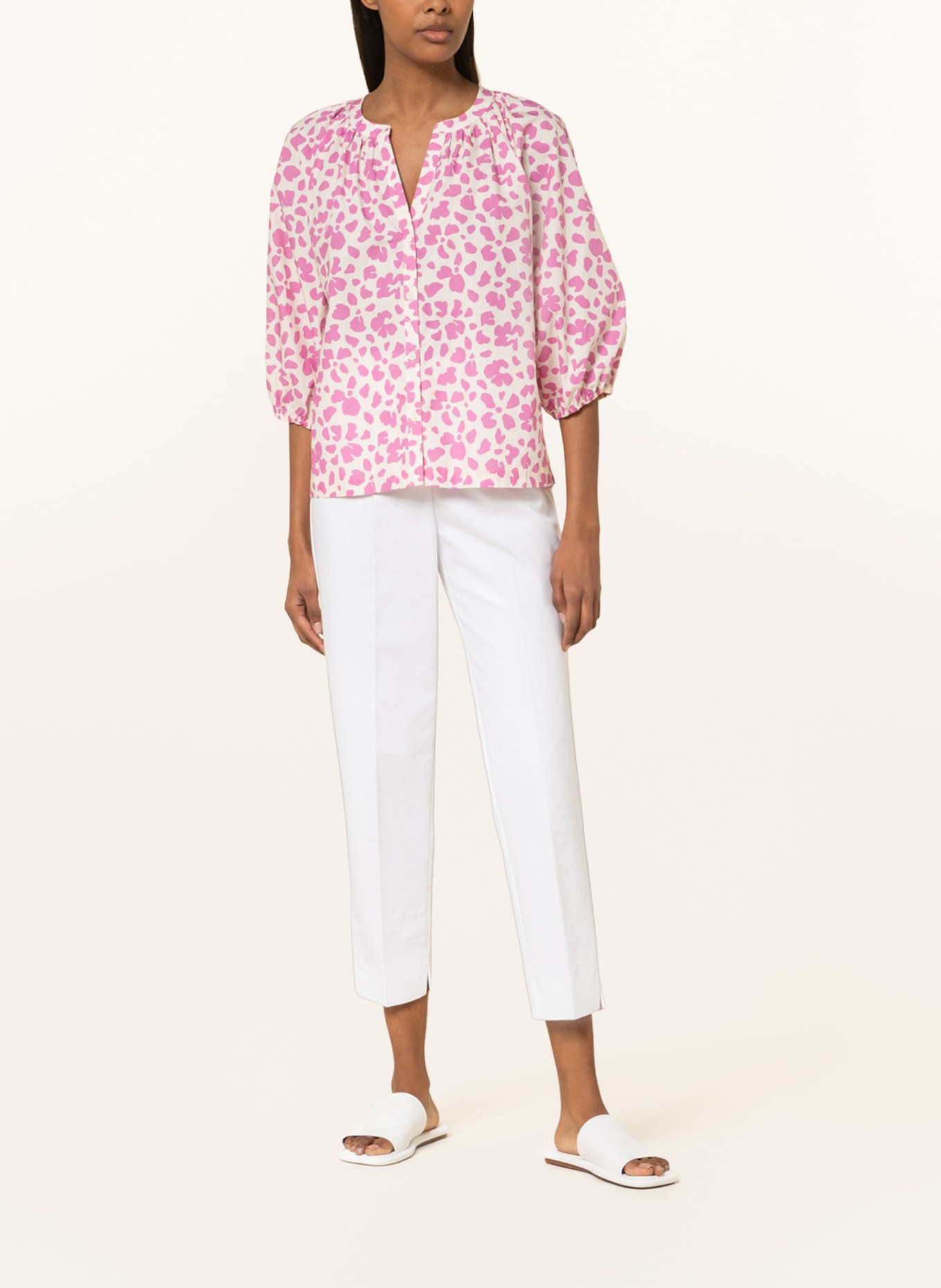 REPEAT Blouse with 3/4 sleeves, Color: ECRU/ PINK (Image 2)