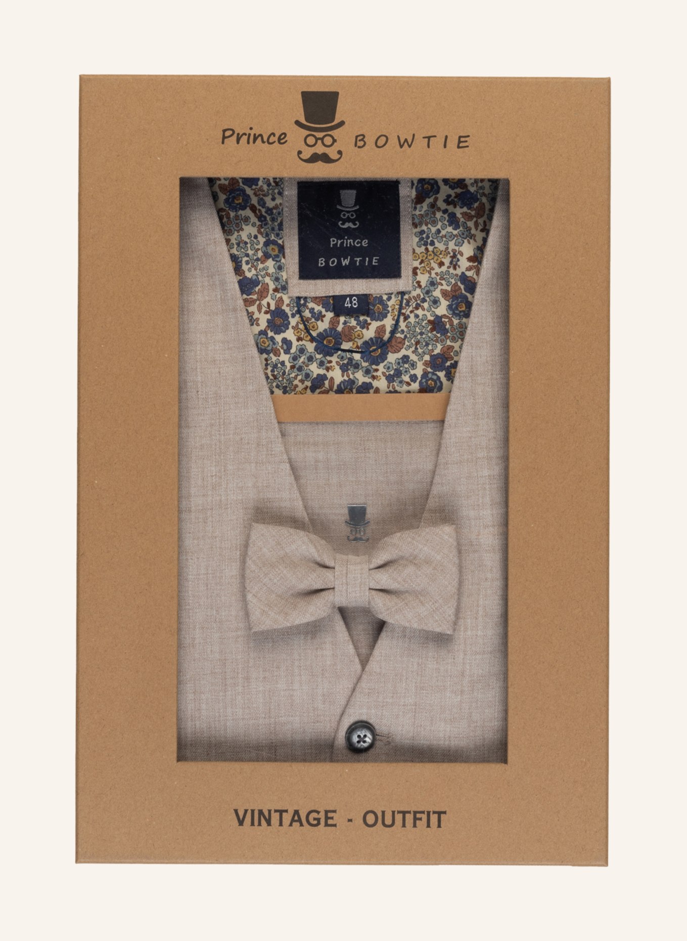 Prince BOWTIE Set: Vest, bow tie and pocket square, Color: BEIGE (Image 1)