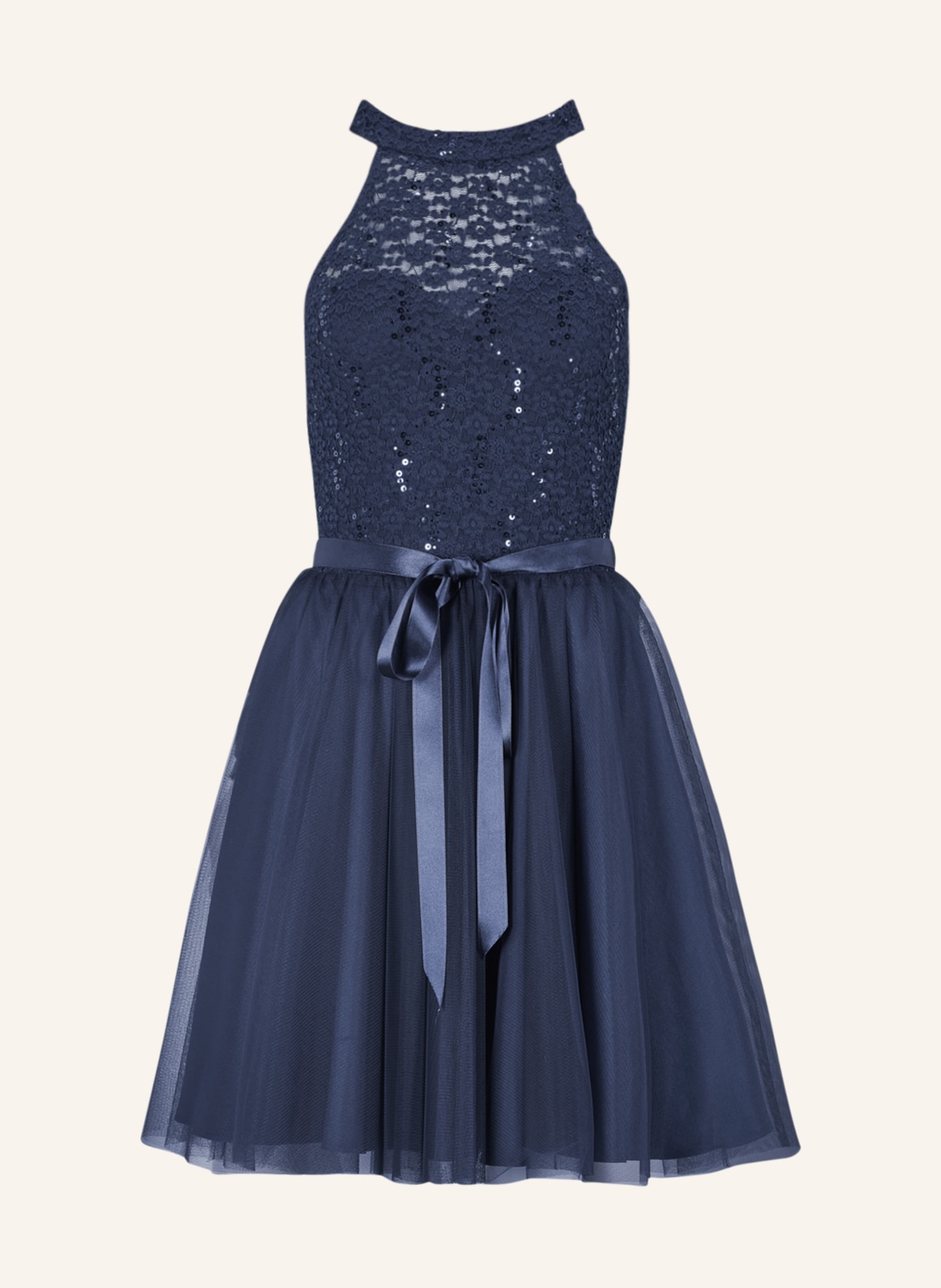 SWING Sukienka koktajlowa z cekinami i koronką, Kolor: GRANATOWY(Obrazek null)