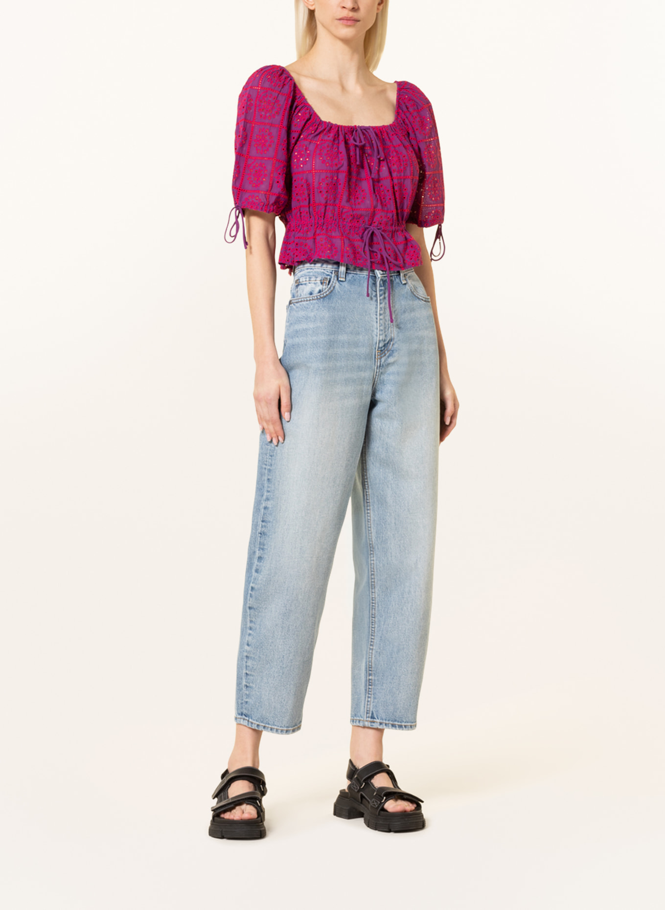 GANNI Cropped shirt blouse made of lace, Color: PURPLE/ PINK (Image 2)