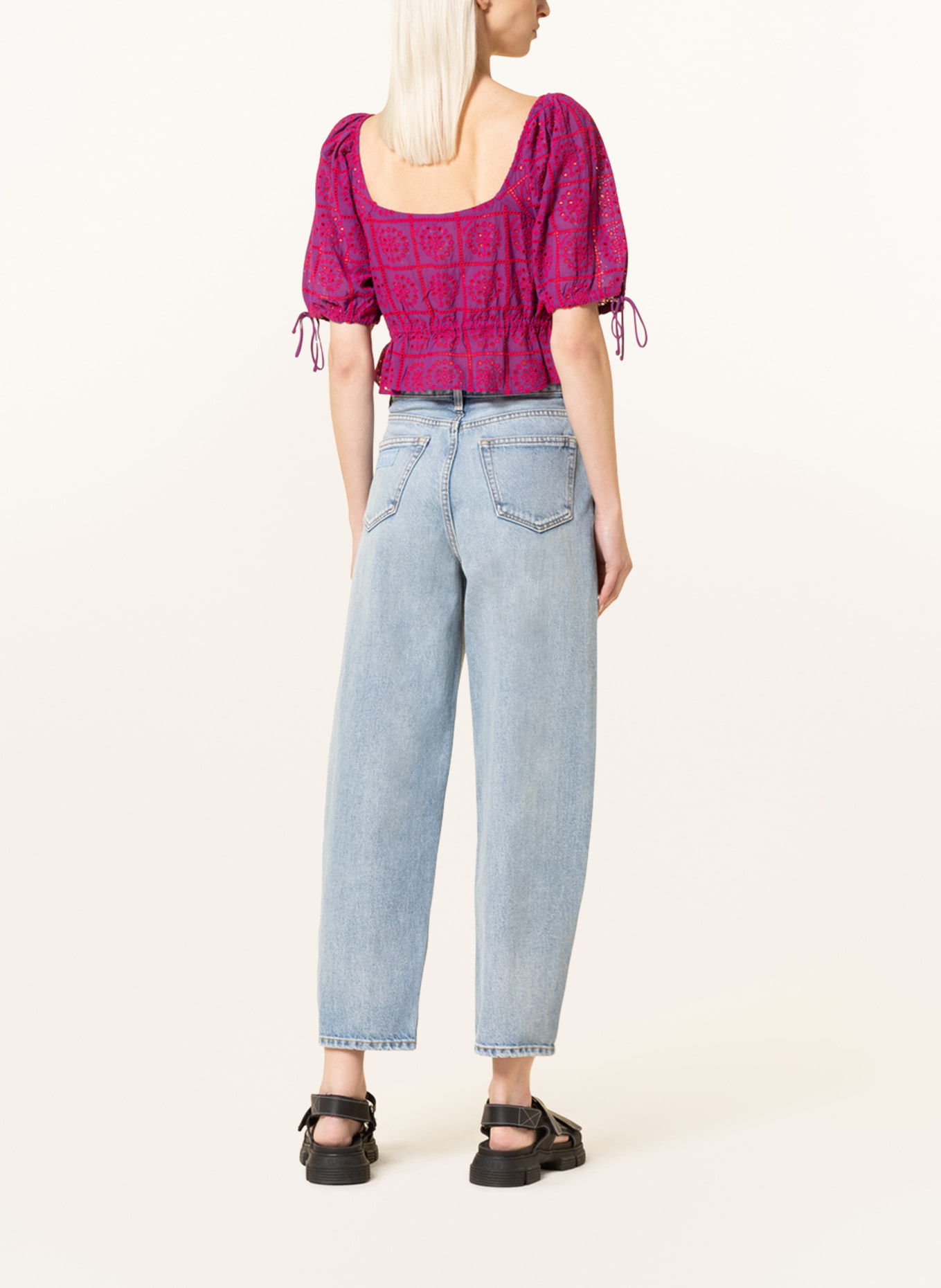 GANNI Cropped shirt blouse made of lace, Color: PURPLE/ PINK (Image 3)