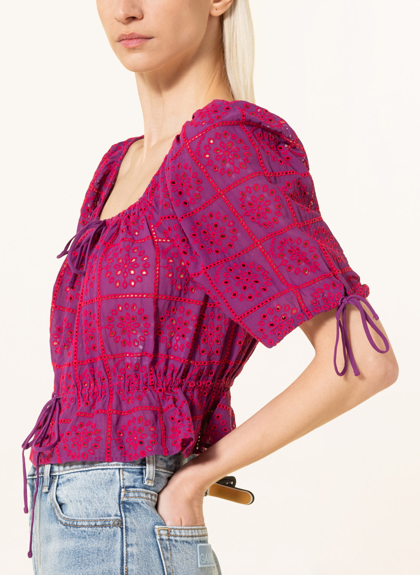 GANNI Cropped shirt blouse made of lace, Color: PURPLE/ PINK (Image 4)
