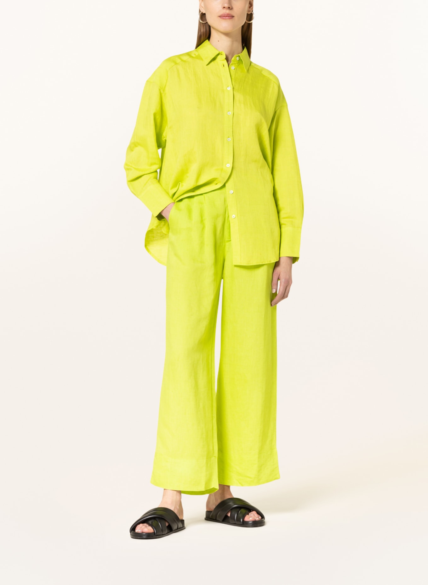Princess GOES HOLLYWOOD Wide leg trousers with linen, Color: NEON GREEN (Image 2)