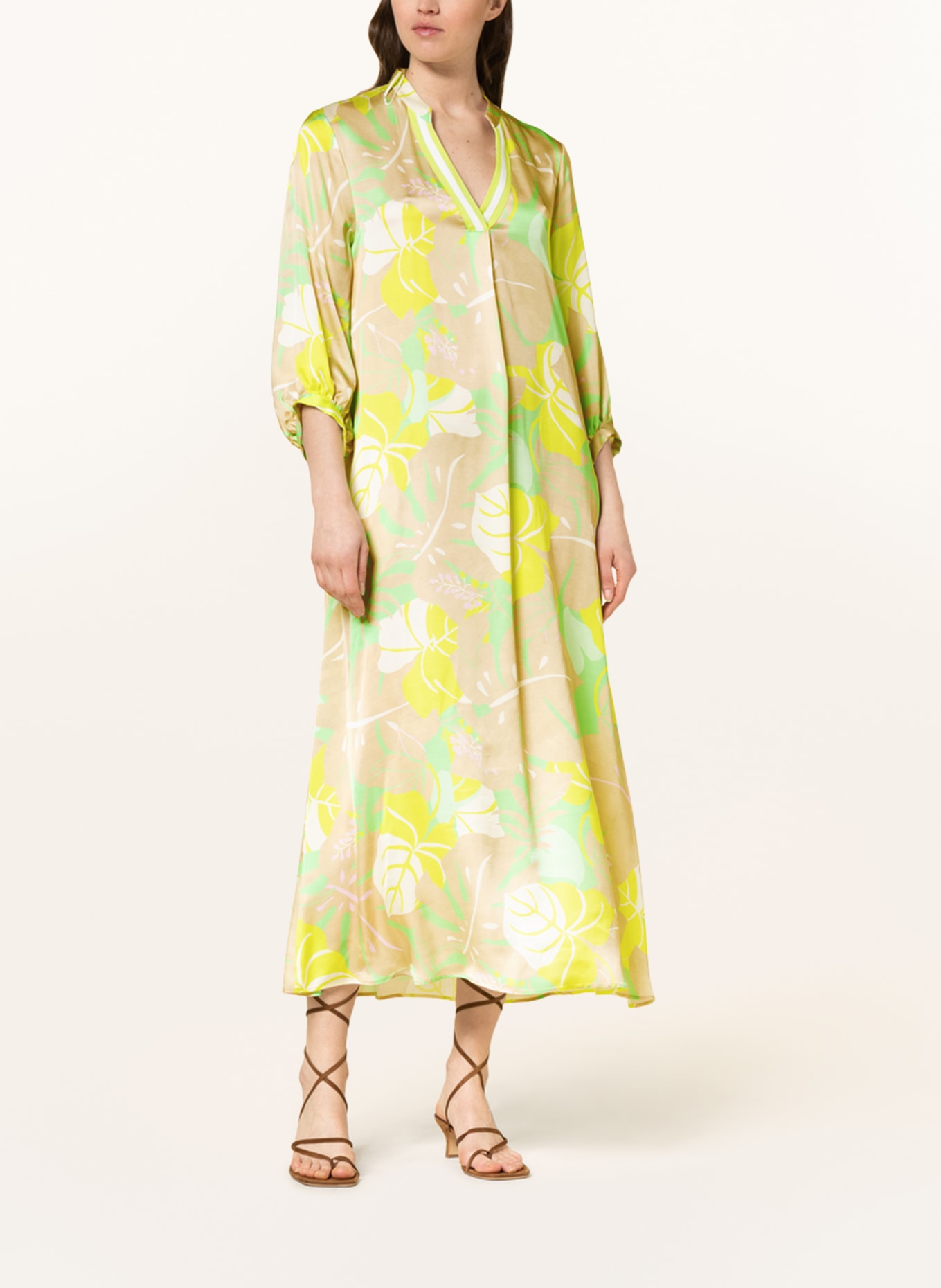 LOUIS and MIA Satin dress with 3/4 sleeves, Color: BEIGE/ LIGHT GREEN/ GREEN (Image 2)