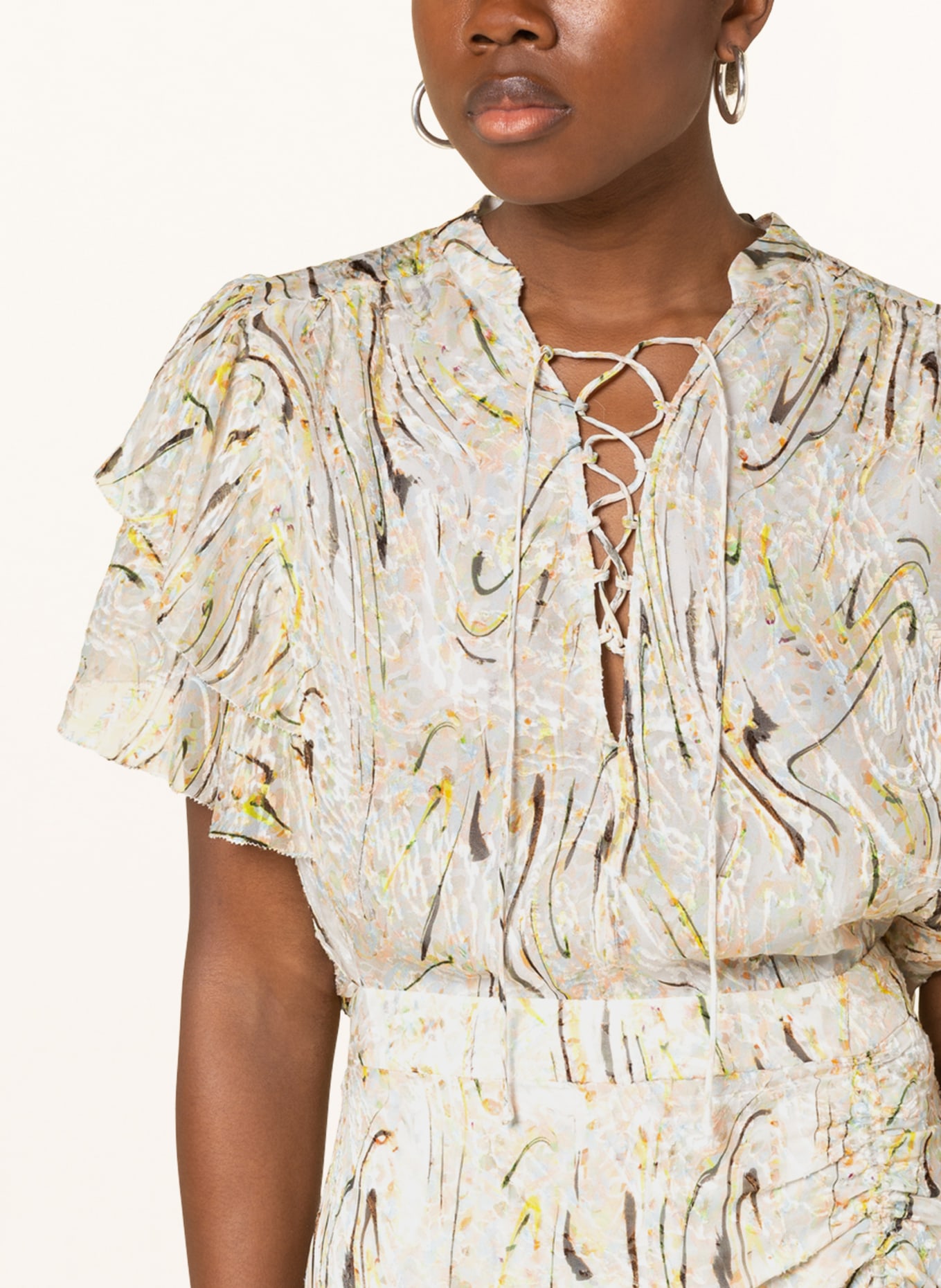 Lala Berlin Shirt blouse TENYA with silk, Color: CREAM/ GREEN/ ORANGE (Image 4)