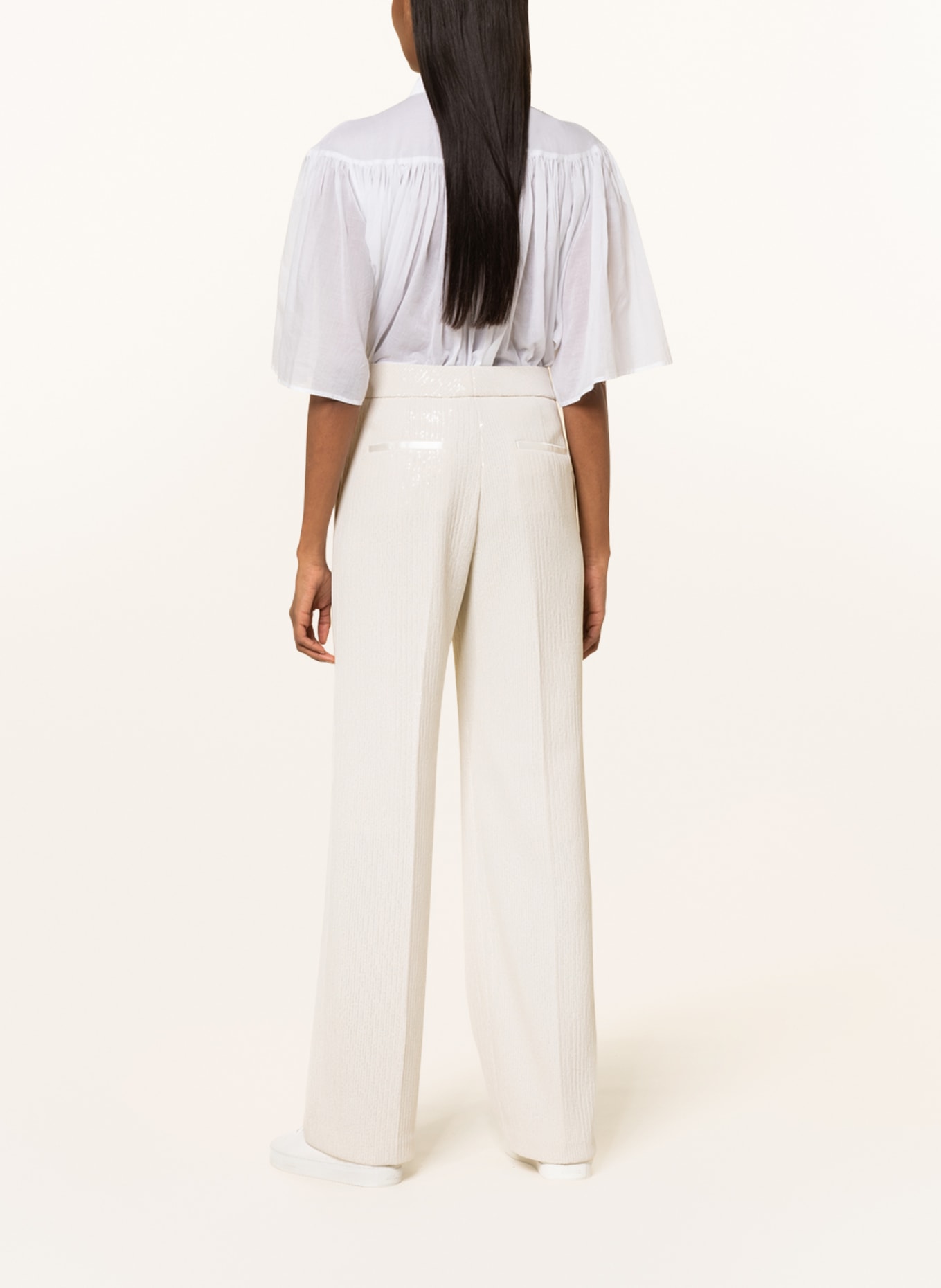 PESERICO Wide leg trousers with sequins, Color: WHITE (Image 3)