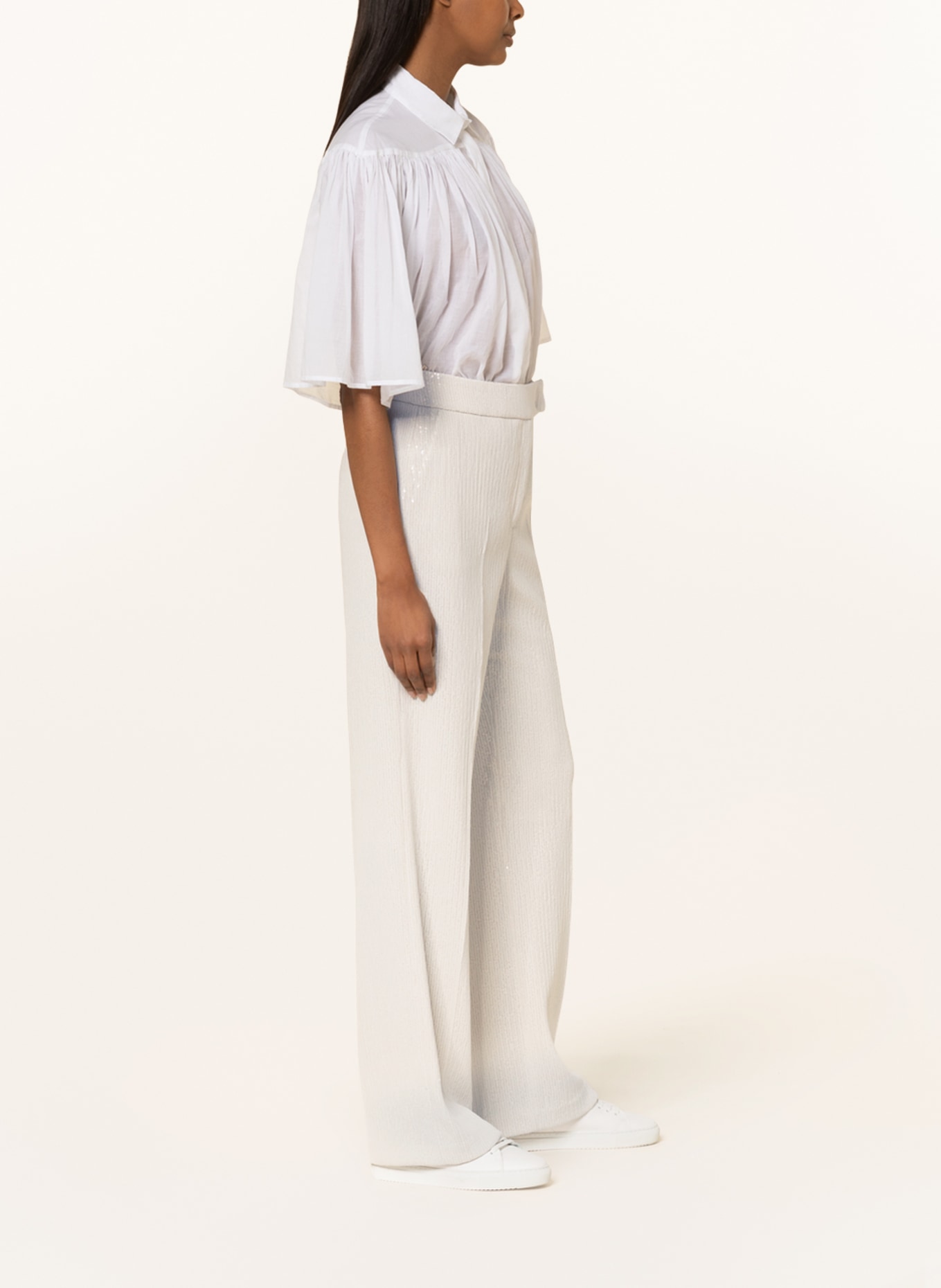 PESERICO Wide leg trousers with sequins, Color: WHITE (Image 4)