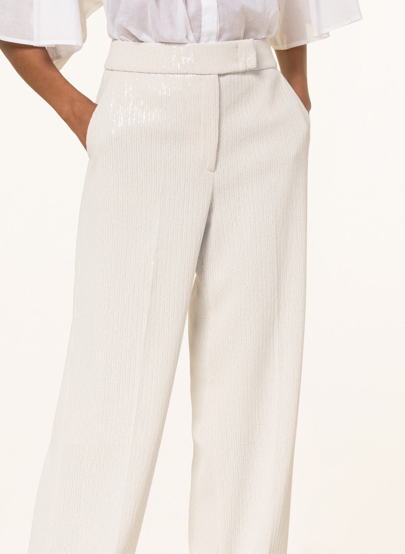 PESERICO Wide leg trousers with sequins, Color: WHITE (Image 5)