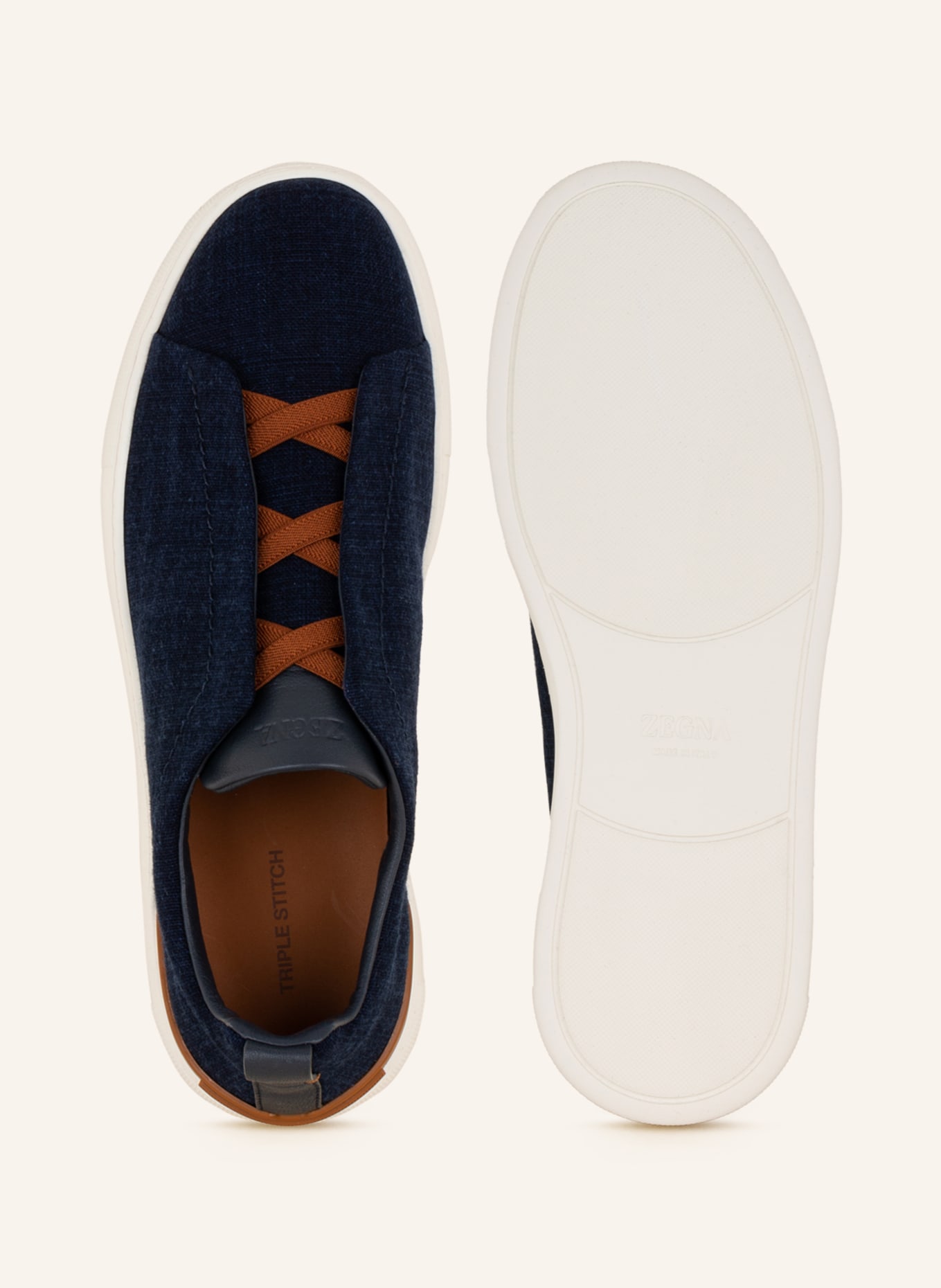 ZEGNA Slip-on sneakers TRIPLE STITCH™, Color: DARK BLUE/ COGNAC (Image 5)
