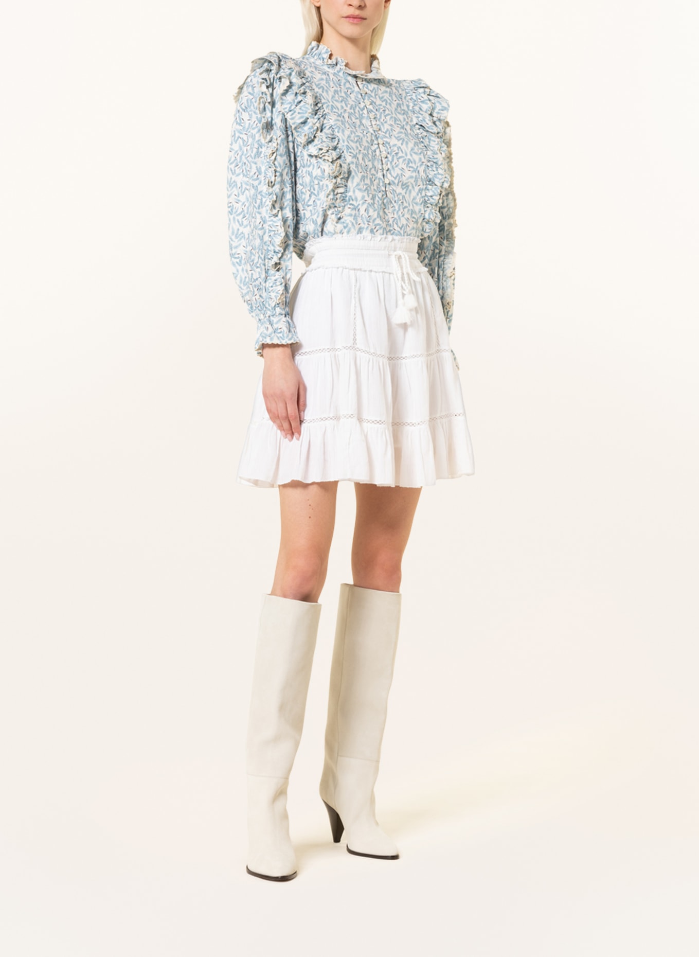 MARANT ÉTOILE Skirt LIOLINE with linen and ruffles, Color: WHITE (Image 2)