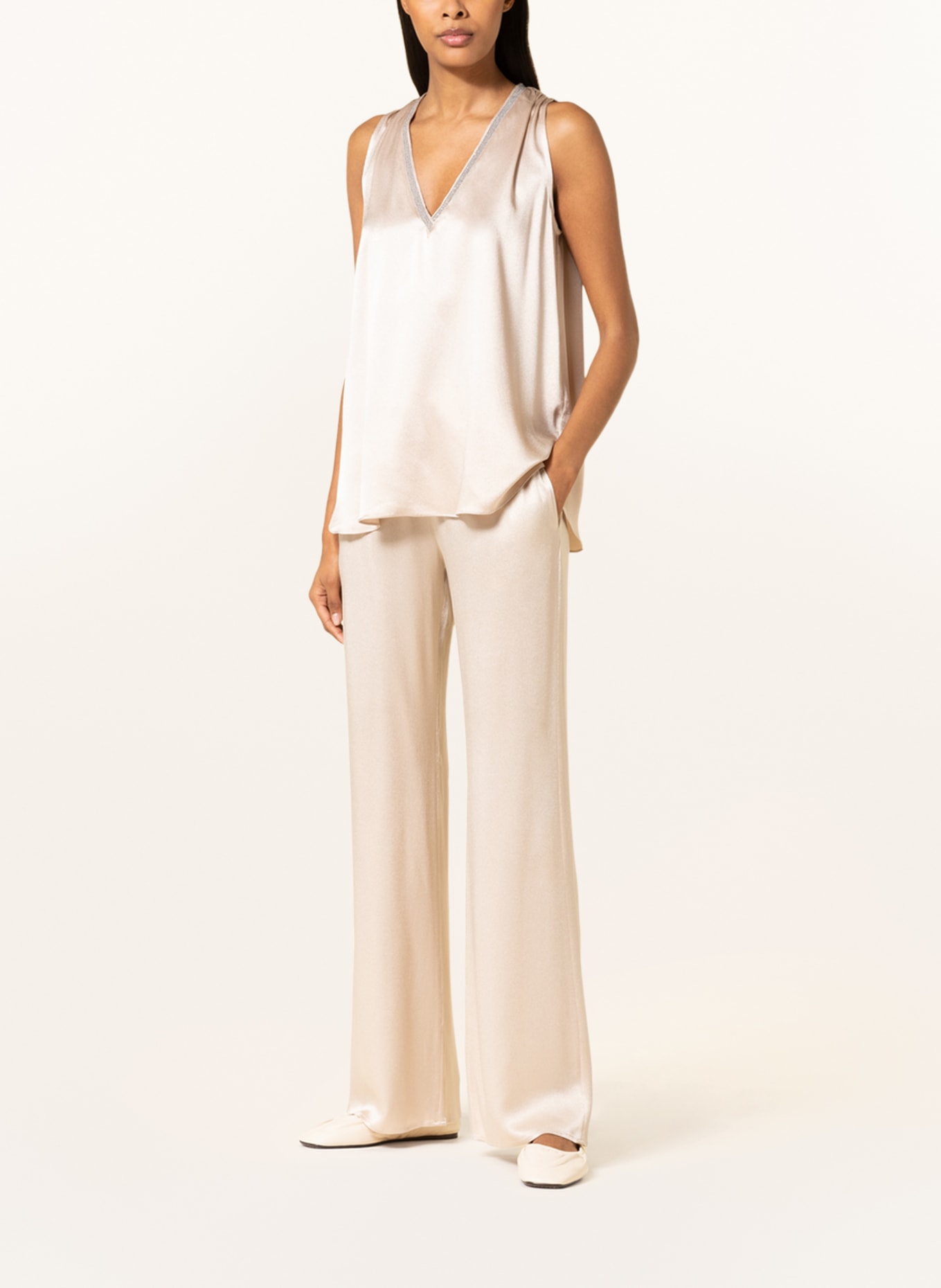 ANTONELLI firenze Wide leg trousers with silk made of satin, Color: BEIGE (Image 2)