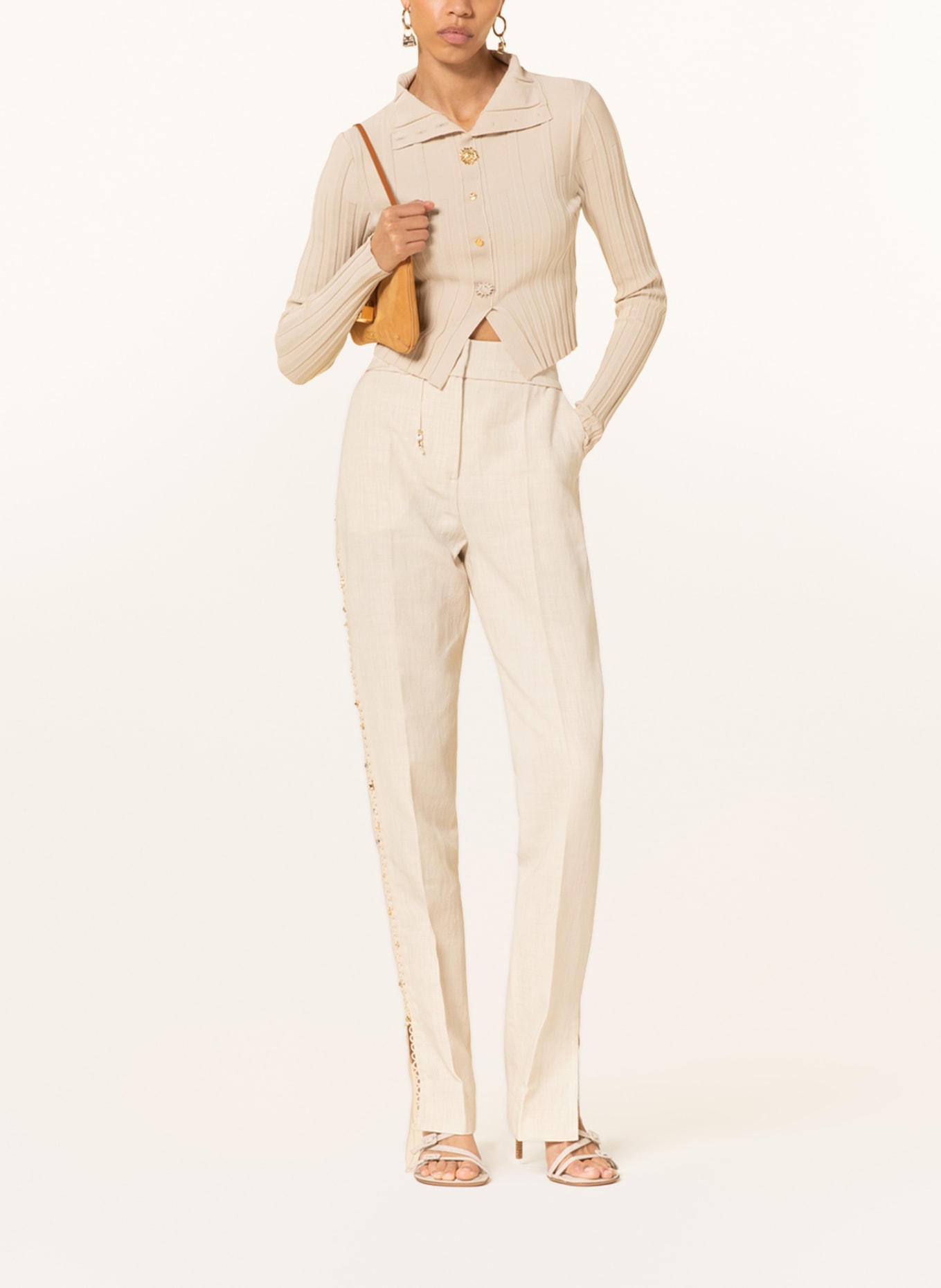 JACQUEMUS Pants LE PANTALON TIBAU BRODE with linen, Color: CREAM (Image 2)