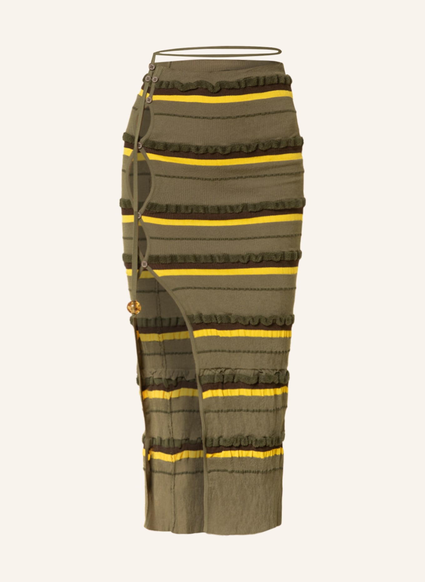 JACQUEMUS Skirt LA JUPE MAILLE CONCHA With cut-outs, Color: KHAKI/ DARK BROWN/ YELLOW (Image 1)