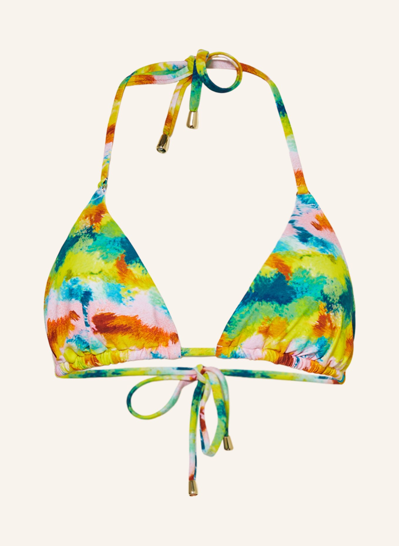 Hot Stuff Triangle bikini top, Color: LIGHT GREEN/ YELLOW/ DARK ORANGE (Image 1)