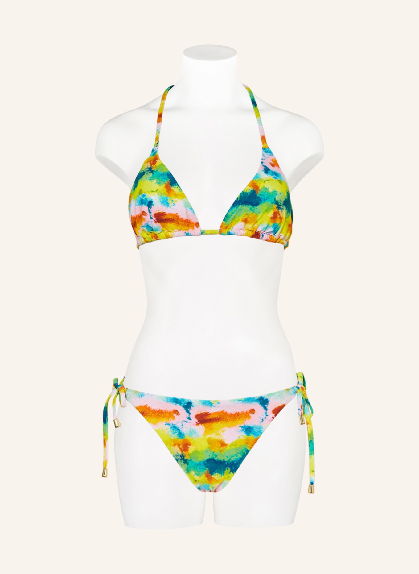 Hot Stuff Triangle bikini top, Color: LIGHT GREEN/ YELLOW/ DARK ORANGE (Image 2)