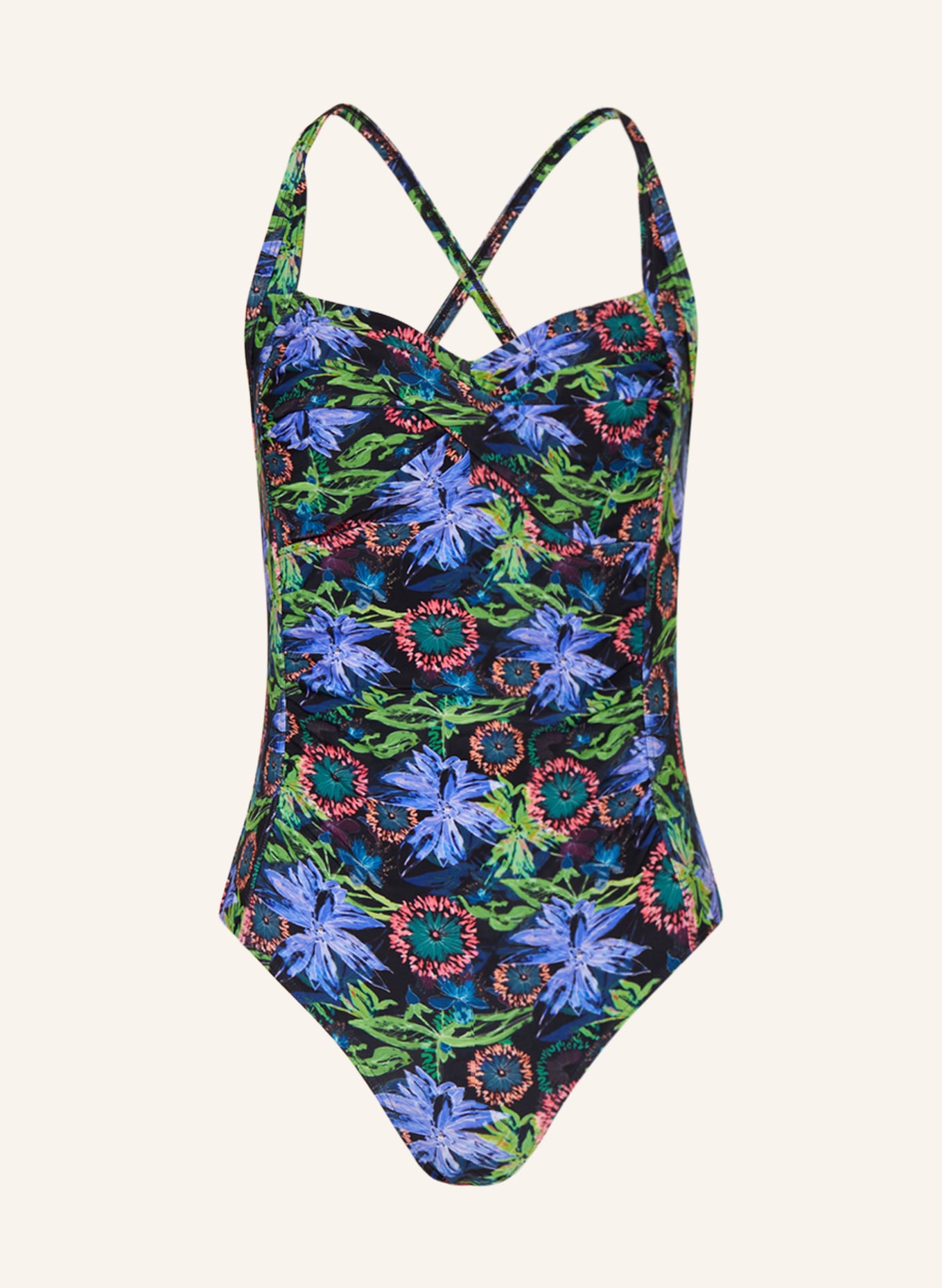 Hot Stuff Swimsuit in wrap look, Color: BLACK/ GREEN/ PURPLE (Image 1)