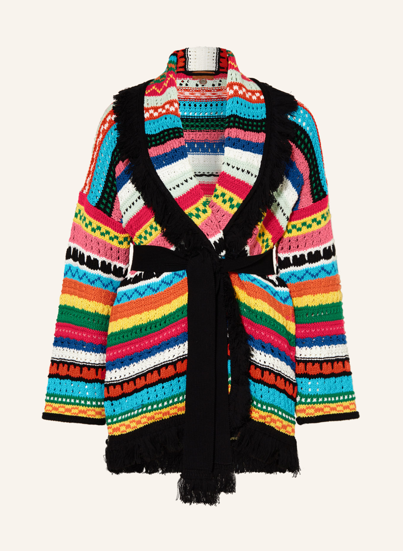 ALANUi Cardigan OVER THE HORIZON with 3/4 sleeves, Color: BLACK/ RED/ TURQUOISE (Image 1)